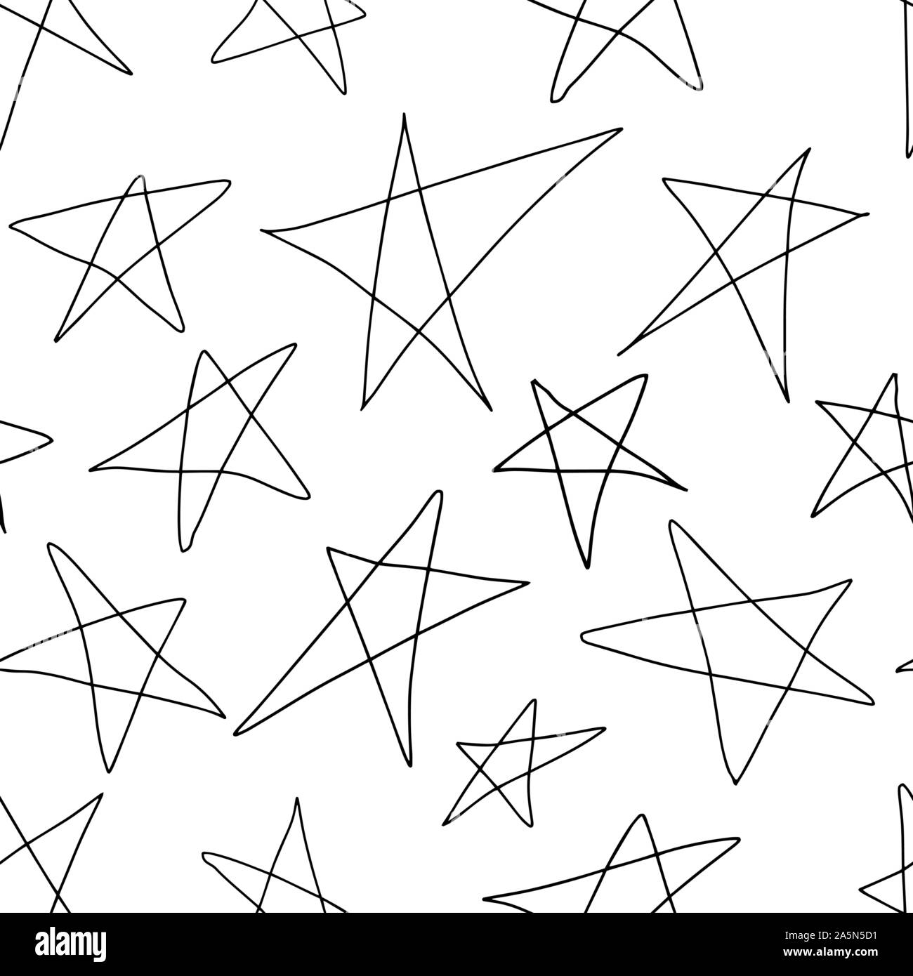 Hand Sterne gezeichnet. Grunge nahtlose Muster. Immer fad Muster in Schwarz und Weiß. Perfekt für Verpackung Papier, Textil-, Gewebe- und Hintergründe. Stock Vektor
