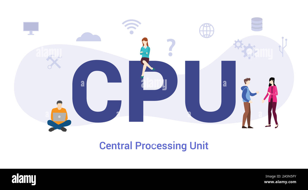 Cpu Central Processing Unit Konzept mit großen Word oder Text und Team Menschen mit modernen Flat Style-Vector Illustration Stockfoto