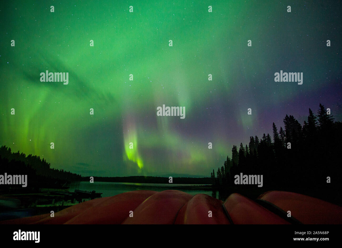 Northern Lights Kanada Saskatchewan Norden Waskesui Aurora Stockfoto