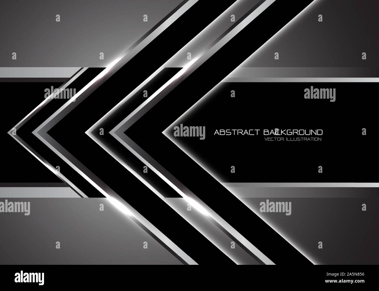 Abstrakte Silver Arrow Geschwindigkeit Richtung auf Schwarz banner Leerzeichen Design moderner Luxus futuristische Technologie Hintergrund Vector Illustration. Stock Vektor