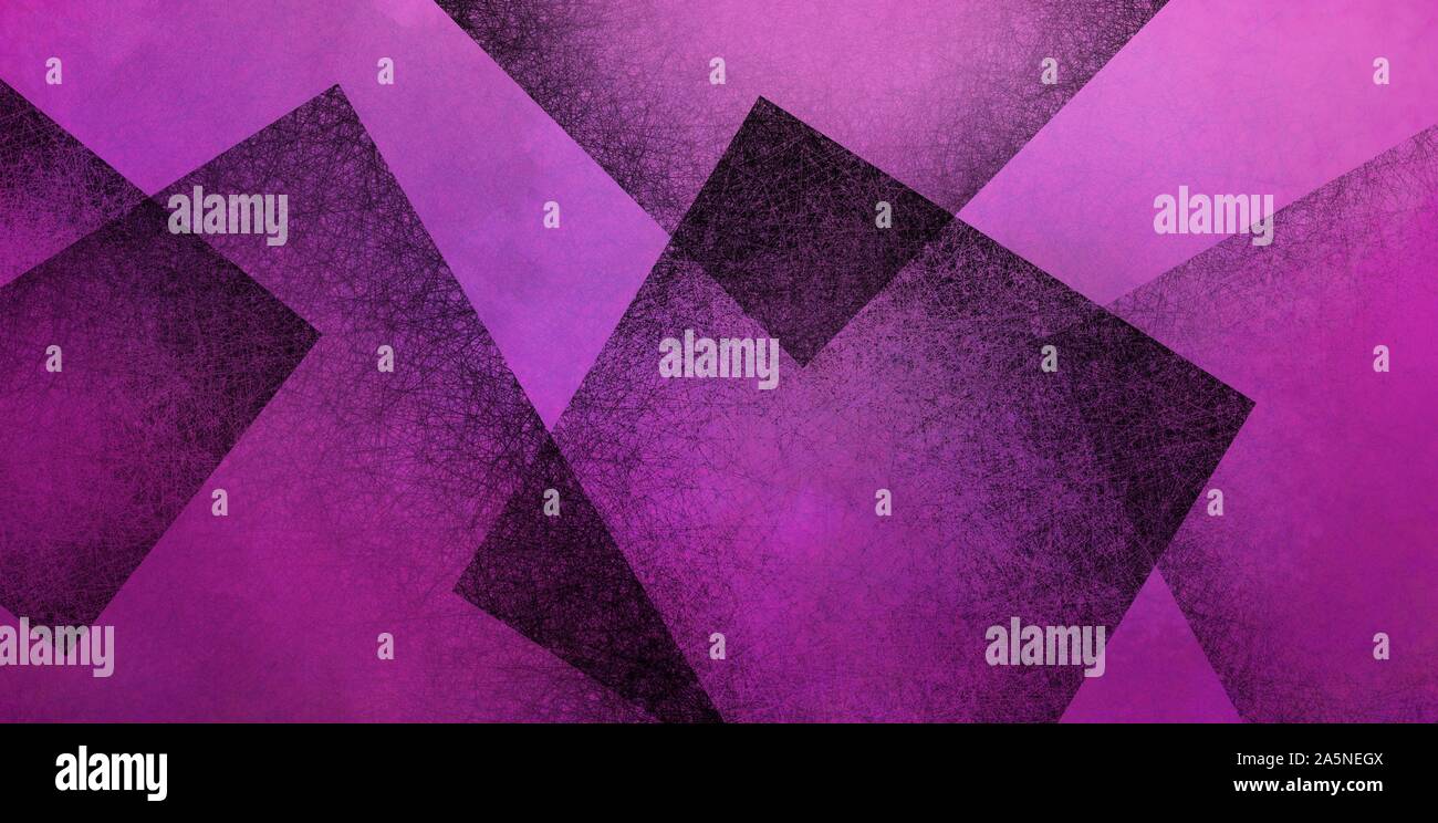 Abstrakte lila Hintergrund mit schwarzen geometrischen quadratische Formen schichtweise in zufälligen Muster, eleganten dunklen lila und schwarz Wallpaper Design, der Modern Stockfoto