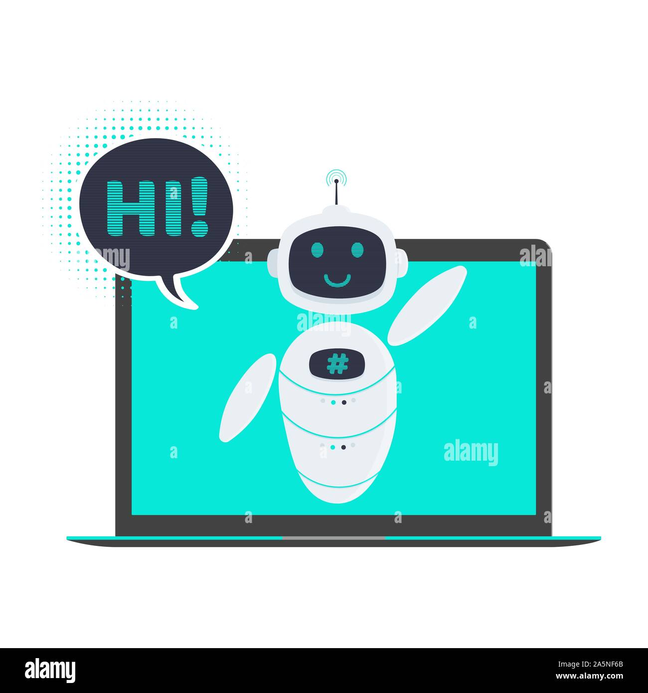 Roboter chatbot Symbol zeichen Flat Style Design Vector Illustration auf weißem Hintergrund. Cute AI bot Helfer Maskottchen Charakter Konzept business Assis Stock Vektor