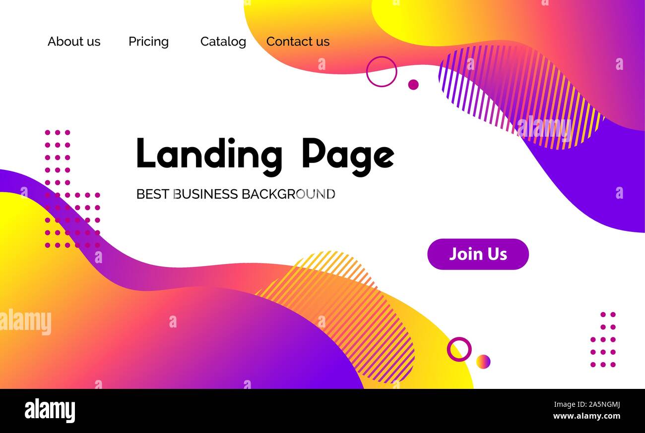Landing Page vektor Vorlage. Abstrakte moderne Hintergrund mit Flüssigkeit Flüssigkeit Farbe formen. Vorlage für Websites, Apps Stock Vektor