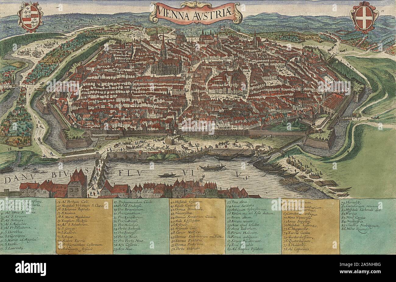 Wien Österreich, von "Civitates Orbis Terrarum", in Köln 1582-1617 veröffentlicht, herausgegeben von Georg Braun (1542 - 1622) von Franz Hogenberg (1535-1590), die Lage der Universität Wien Bibliothek eingraviert Stockfoto