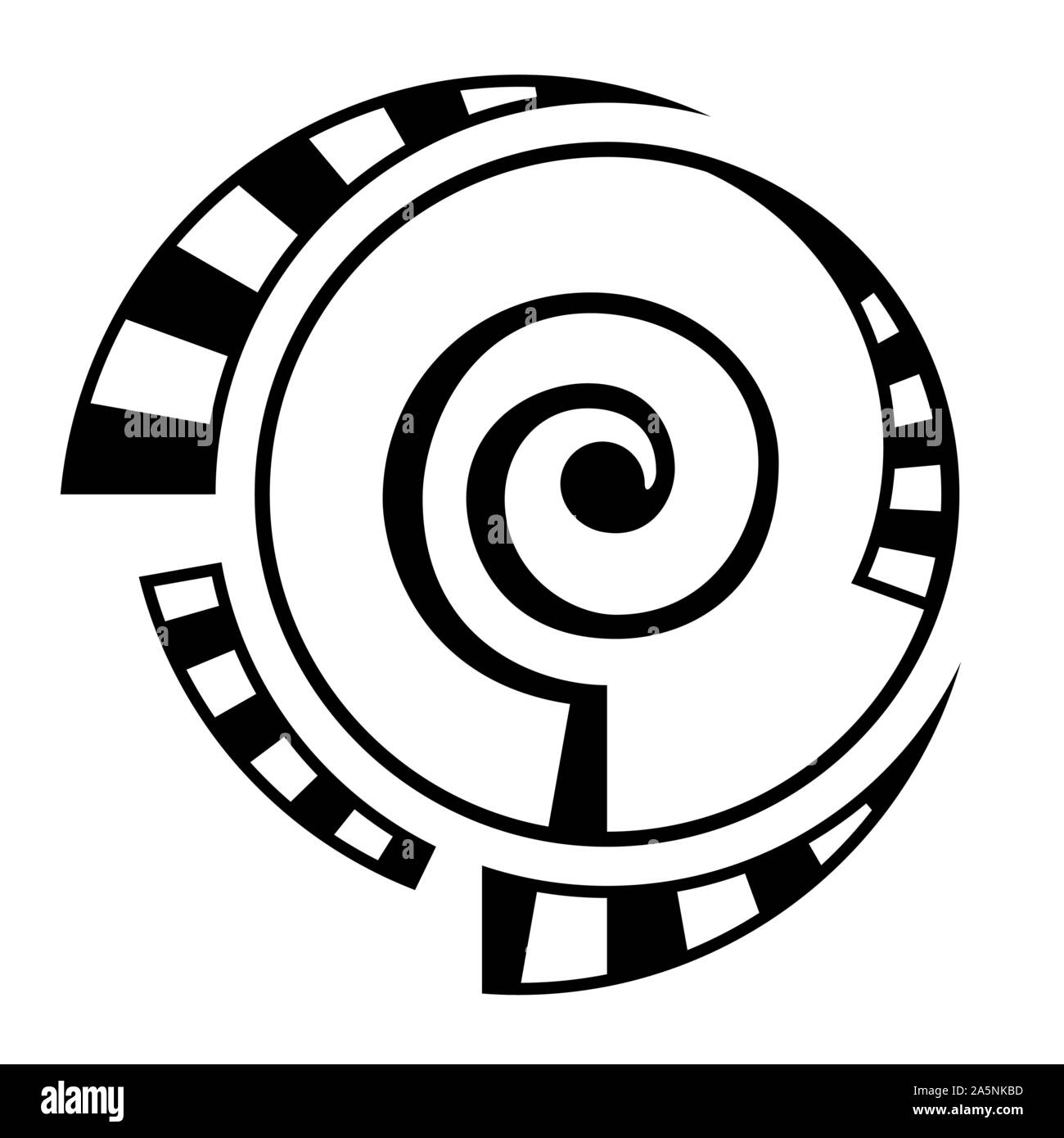 Abstrakte geometrische Symbol auf weißem Hintergrund. Spirale, runde Form. Spirale Element mit gestrichelten Linien, segmentiert. Lineare Logo. Stock Vektor