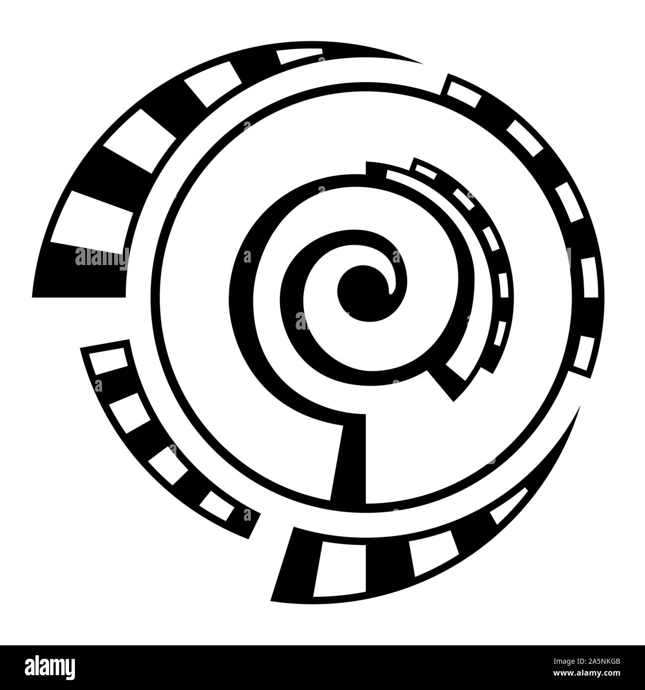 Abstrakte geometrische Symbol auf weißem Hintergrund. Spirale, runde Form. Spirale Element mit gestrichelten Linien, segmentiert. Lineare Logo. Stock Vektor
