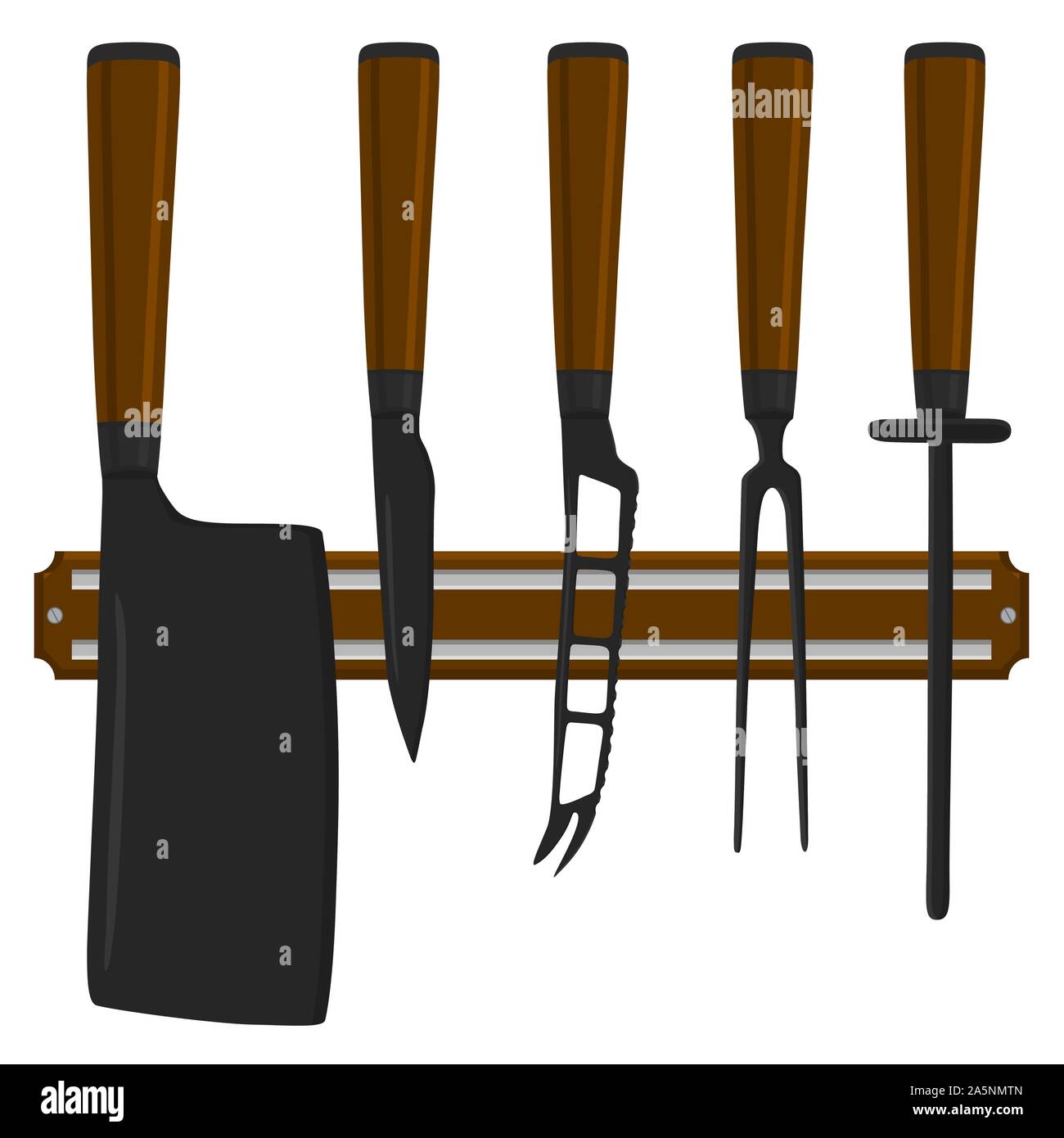 Abbildung auf Thema große farbige verschiedene Set Messer unterschiedlicher Größe für Metzger. Messer Muster bestehend aus Sammlung Zubehör butcher Ich Stock Vektor
