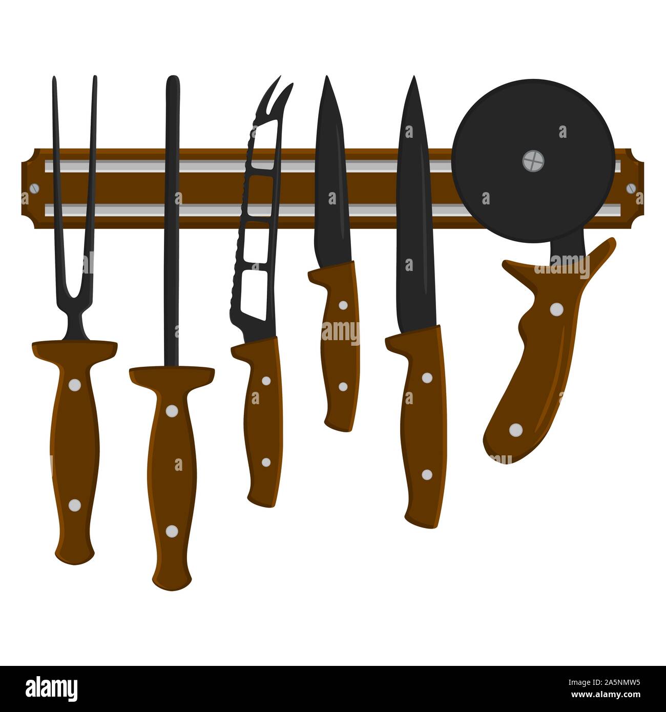 Abbildung auf Thema große farbige verschiedene Set Messer unterschiedlicher Größe für Metzger. Messer Muster bestehend aus Sammlung Zubehör butcher Ich Stock Vektor