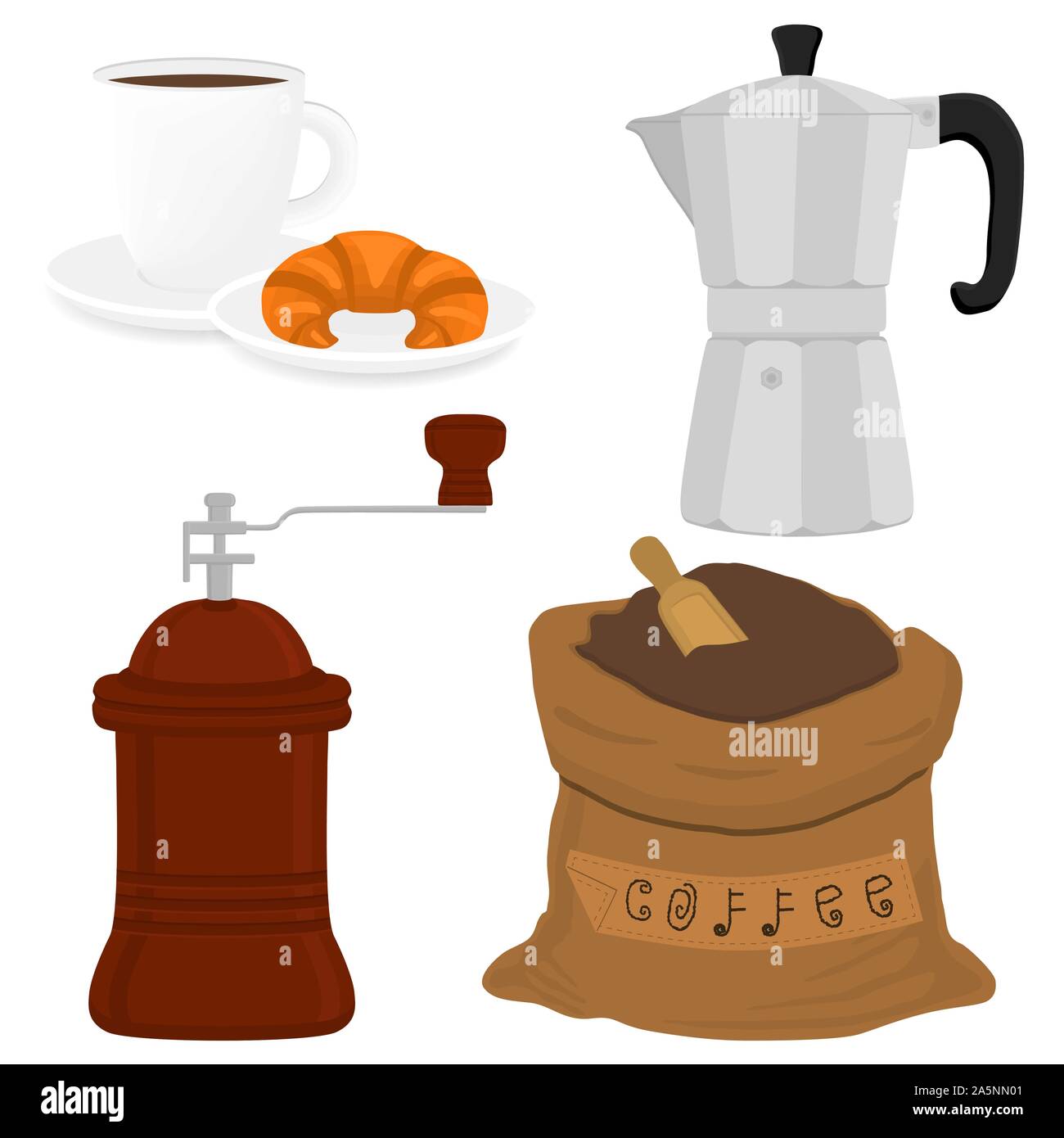 Abbildung: Symbol auf Thema große farbige verschiedene Arten Teekocher Wasserkocher, neue Größe logo Mühlen eingestellt. Mühle Muster bestehend aus Sammlung Zubehör zu Teekocher Stock Vektor