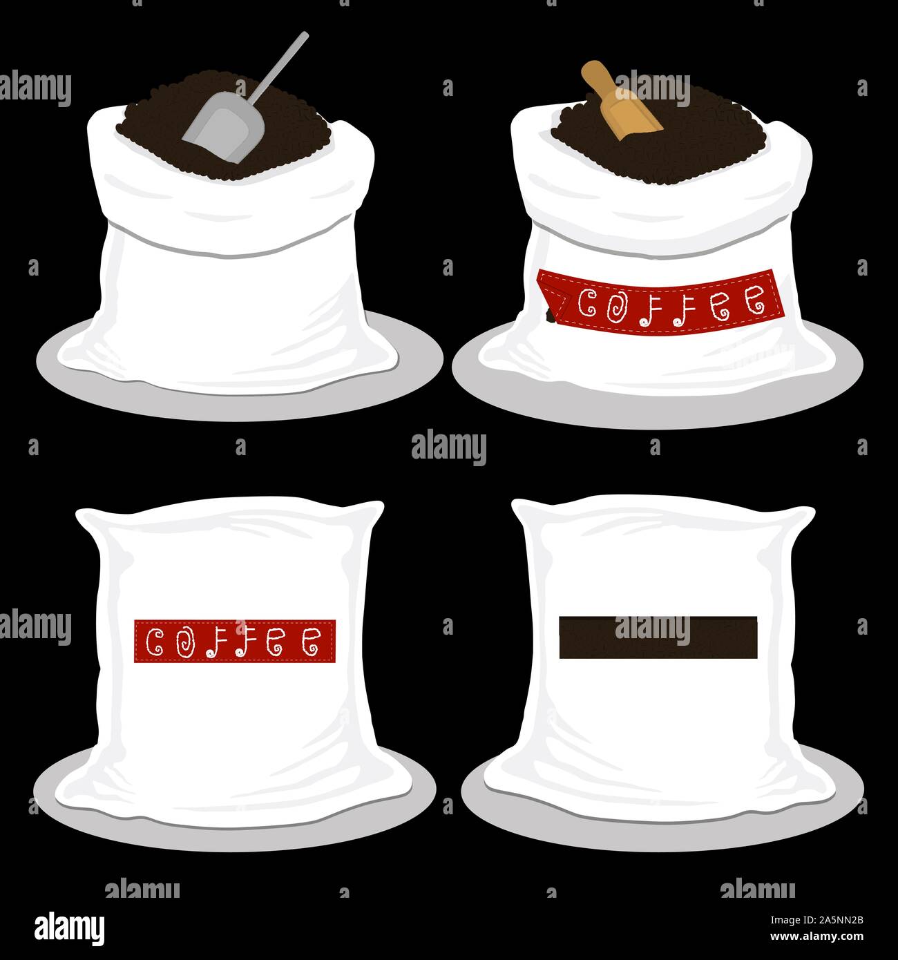 Abbildung: Logo auf Thema große farbige verschiedene Arten Sack, neue Größe Symbol Koffein. Koffein Muster bestehend aus Sammlung Zubehör Säcke. Stock Vektor