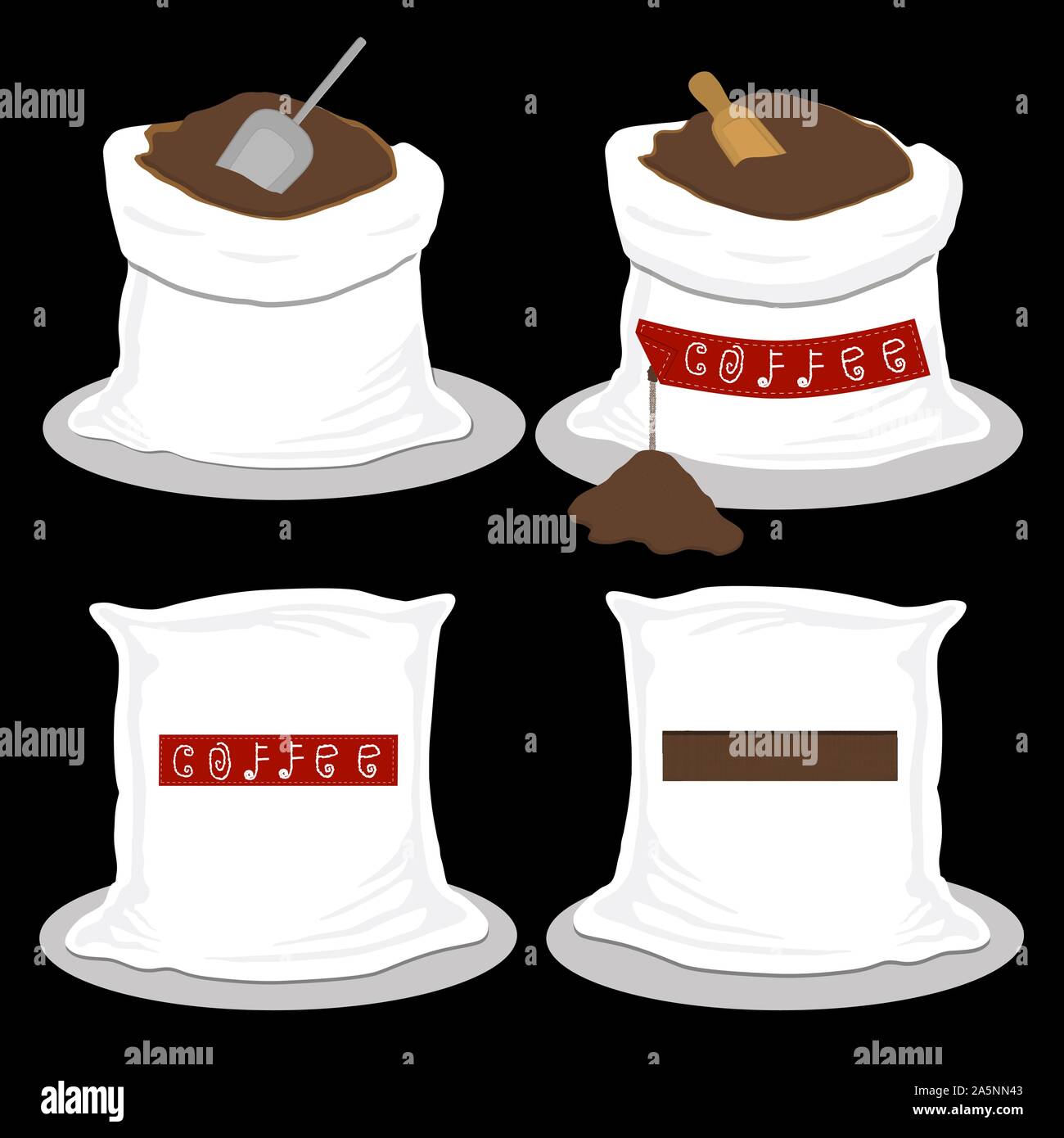 Abbildung: Logo auf Thema große farbige verschiedene Arten Sack, neue Größe Symbol Koffein. Koffein Muster bestehend aus Sammlung Zubehör Säcke. Stock Vektor