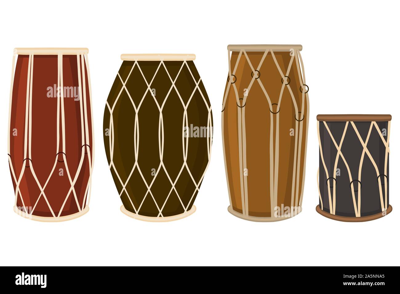 Abbildung auf Thema große farbige verschiedene Arten audio Drums, tambour verschiedene Größe gesetzt. Drum Pattern bestehend aus Sammlung Zubehör tambour Orche Stock Vektor