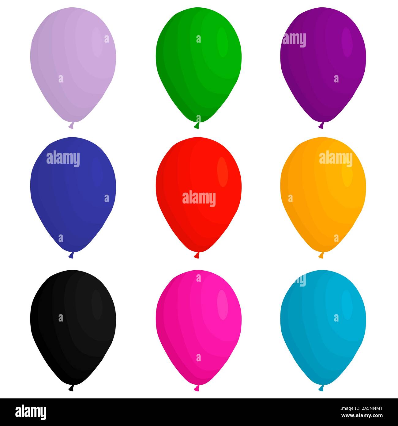 Abbildung auf Thema große farbige verschiedenen aufblasbaren Ballons, Ballons verschiedener Größe gesetzt. Ballon aus Sammlung Zubehör bal Stock Vektor