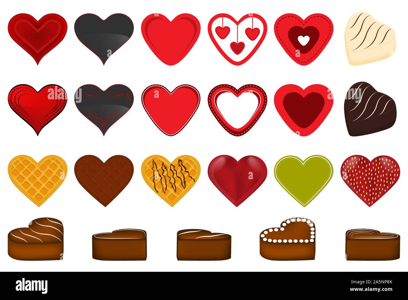 Abbildung auf Thema große farbige verschiedene schöne rote Herzen für Valentinstag. Herz-Muster bestehend aus Sammlung Zubehör bei Vale Stock Vektor