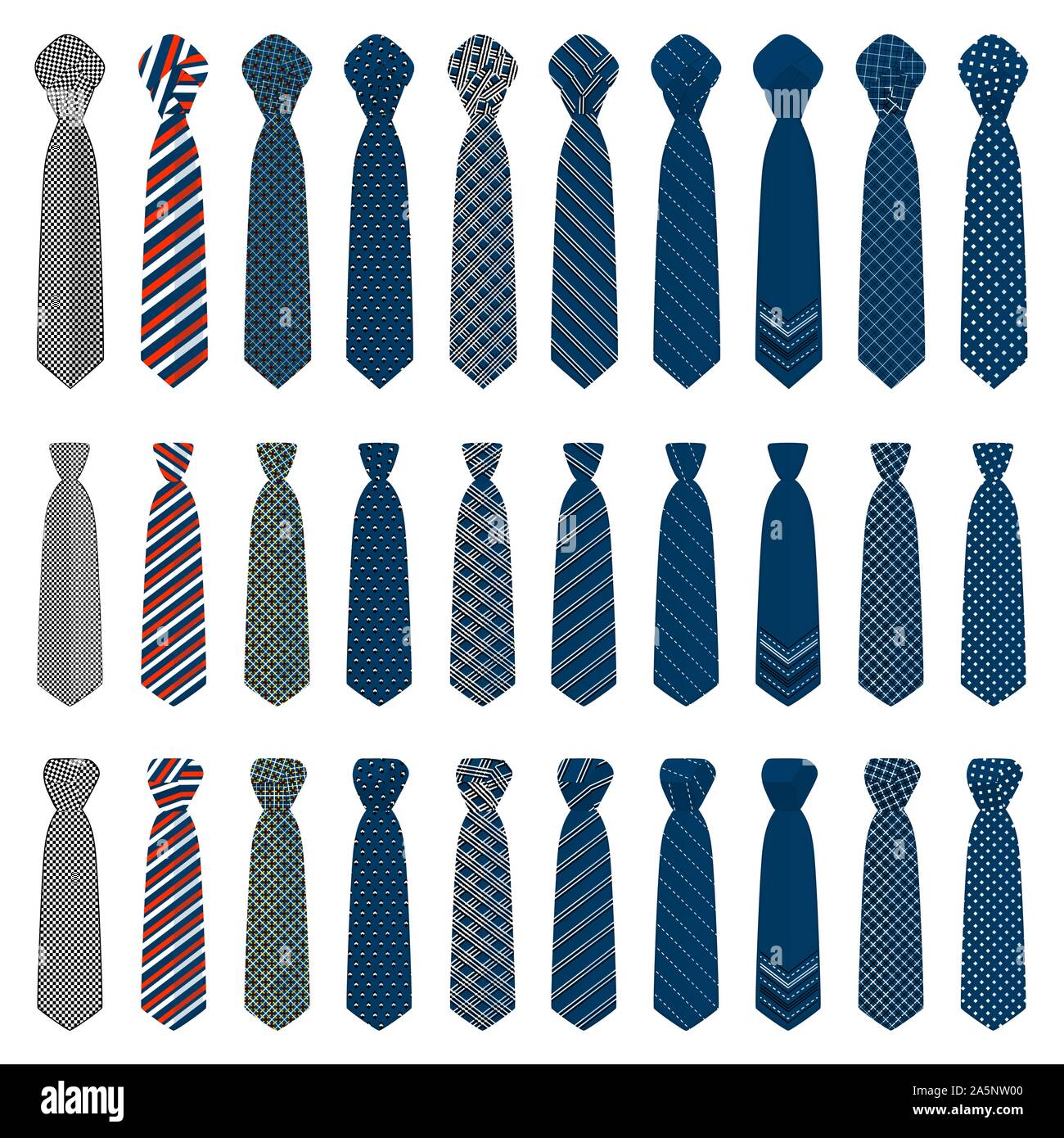 Abbildung auf Thema große Krawatten, Krawatten verschiedener Größe. Krawatte Muster bestehend aus Sammlung Kleidungsstücke Krawatte für celebrati Stock Vektor