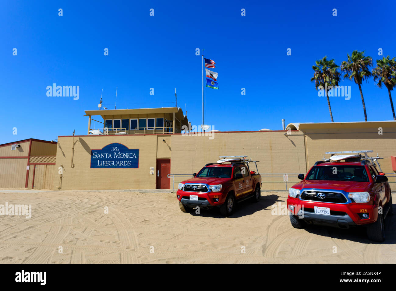 Rettungsschwimmer station in Santa Monica, Kalifornien, Vereinigte Staaten von Amerika. USA. Oktober 2019 Stockfoto