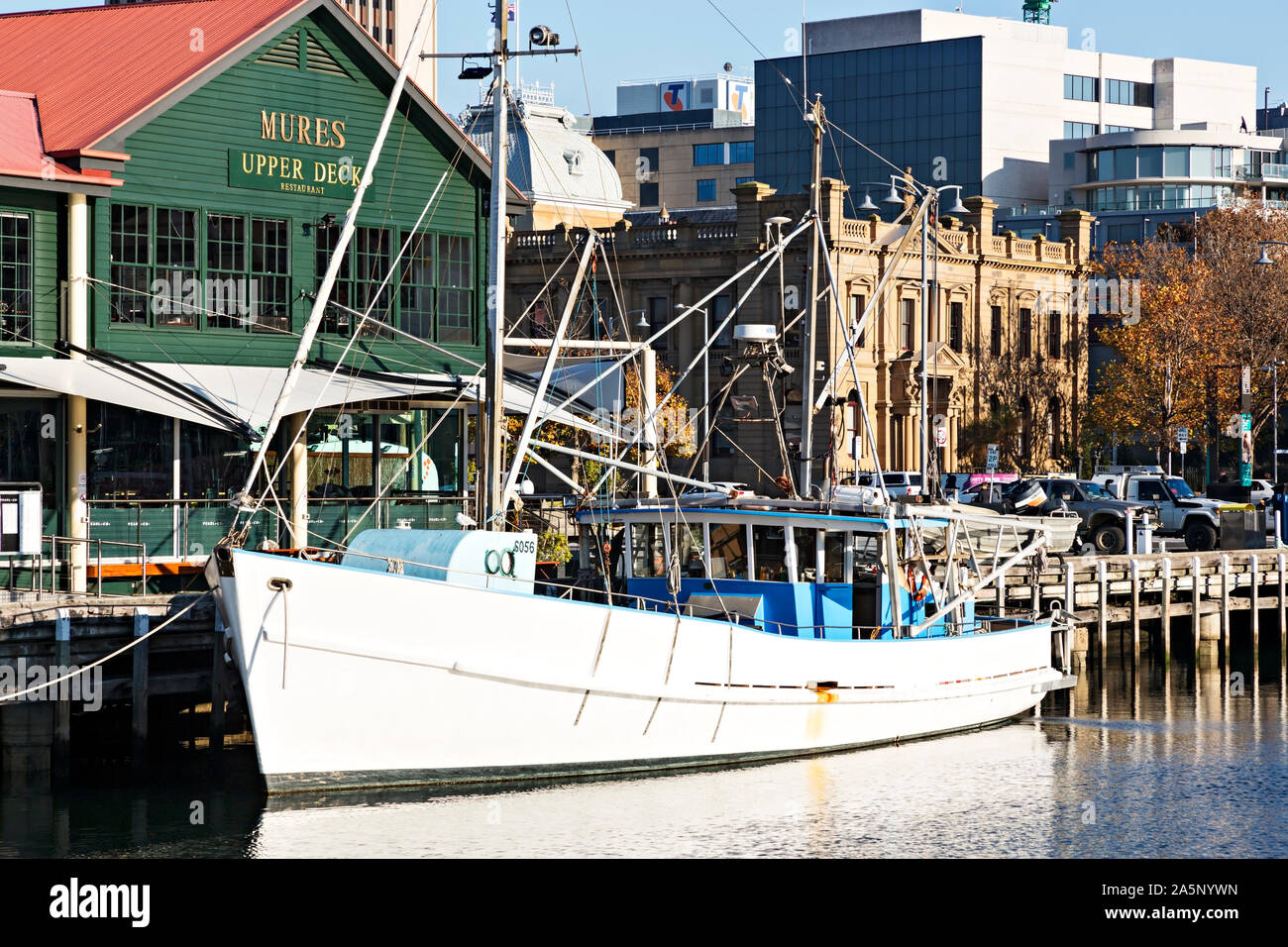 Hobart Australien/Mures Seafood Restaurant in Hobart, Tasmanien. Das preisgekrönte Restaurant wurde 1973 gegründet. Mures besitzen Ihr eigenes Angeln boa Stockfoto