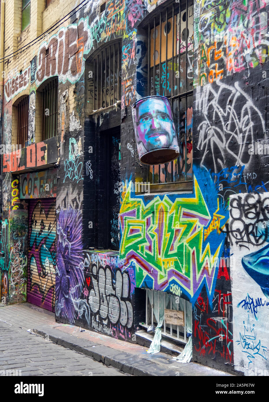 Graffiti und Street Art in Hosier Lane Melbourne, Victoria, Australien. Stockfoto