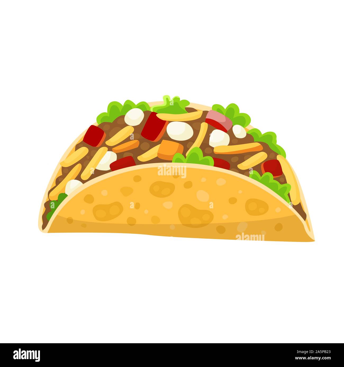 Traditionelle mexikanische Küche - Taco, leckere Tacos, isoliert auf weißem Stock Vektor