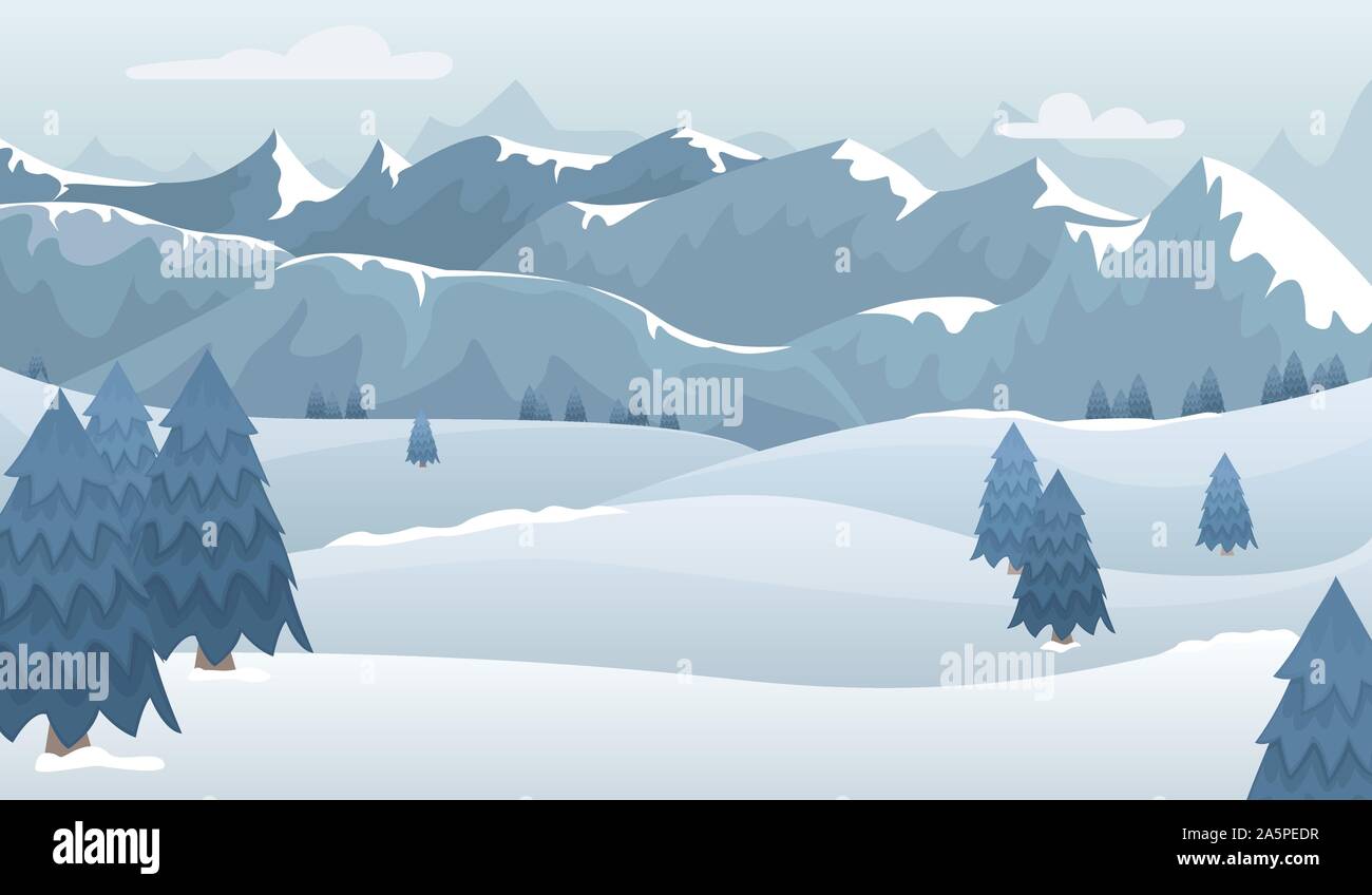 Winter Berglandschaft in blauen Farbtönen. Flache Vector Illustration. Stock Vektor