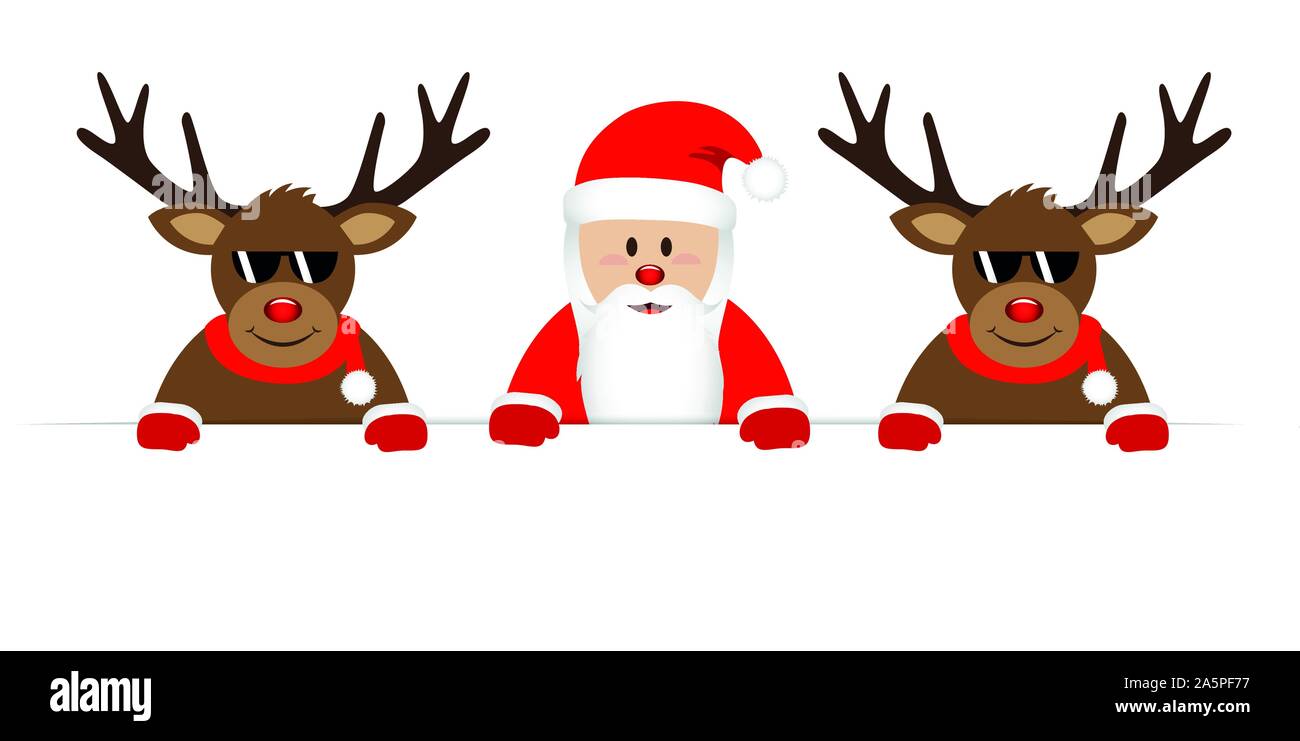 Smiling Santa Claus und kühlen Rentier mit Sonnenbrille weihnachten Cartoon Illustration Vektor EPS 10. Stock Vektor