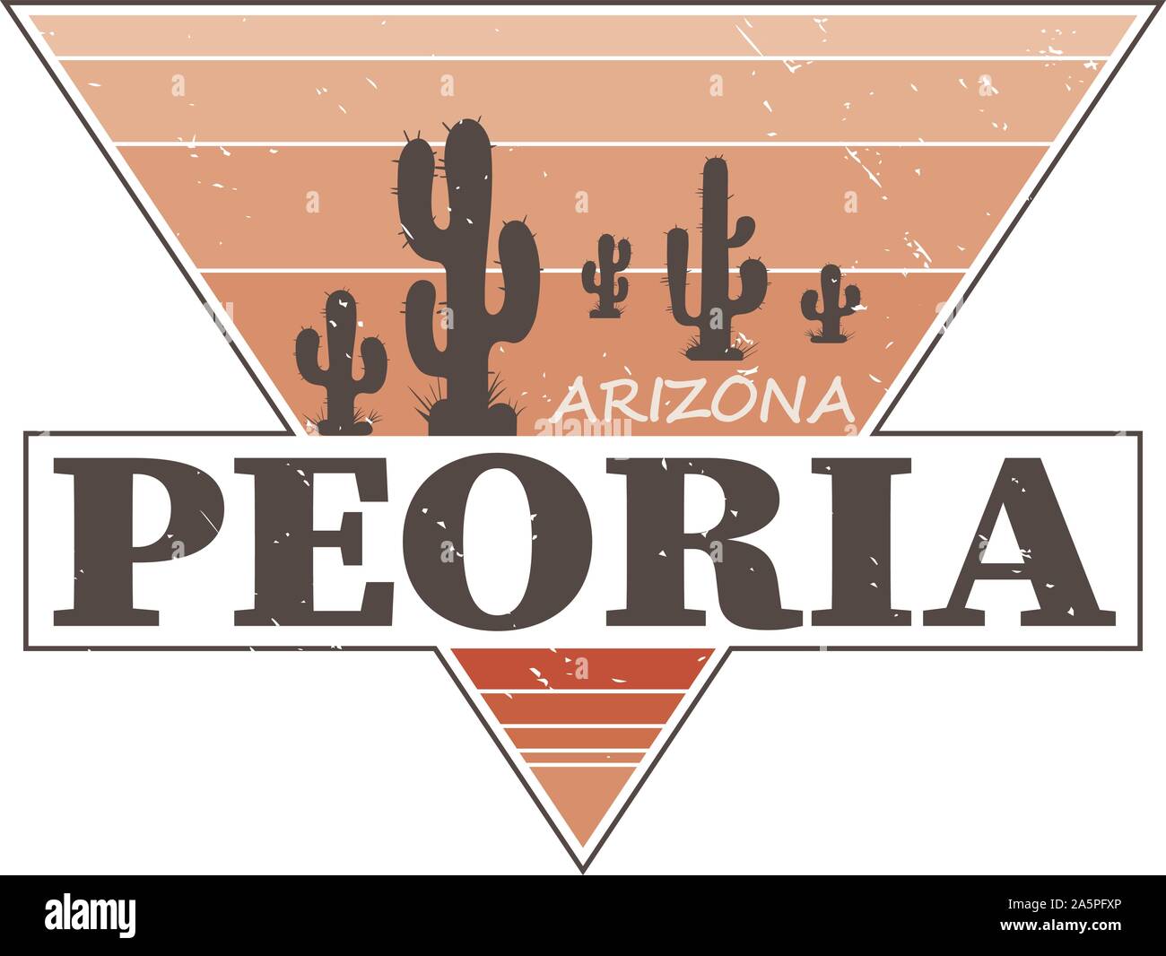 Peoria, Arizona t-shirt design, Druck, Typographie, Label mit gestalteten Saguaro Kaktus. Vector Illustration. Stock Vektor