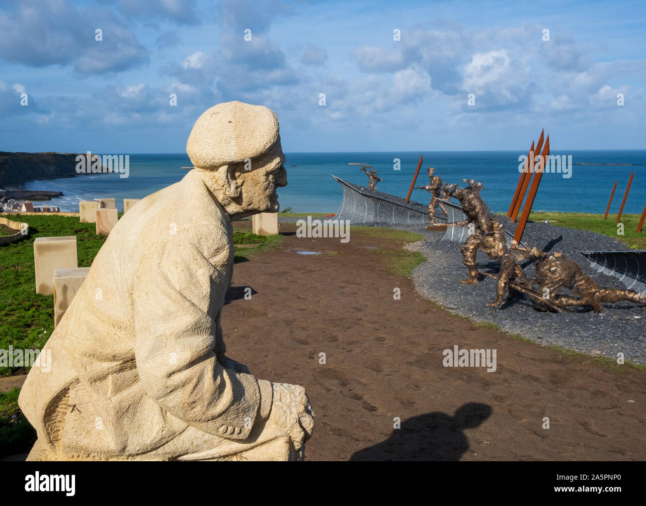 Statue des D-Day veteran Bill Pendell in D - Tag 75 Garten Denkmal von Arromanches, Normandie Stockfoto