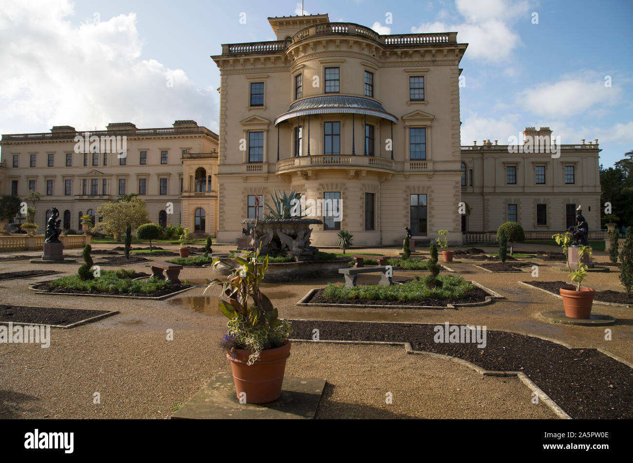 Osborne House ist eine ehemalige Sommerresidenz der Königin Victoria im East Cowes, Isle of Wight, United Kingdom. Stockfoto