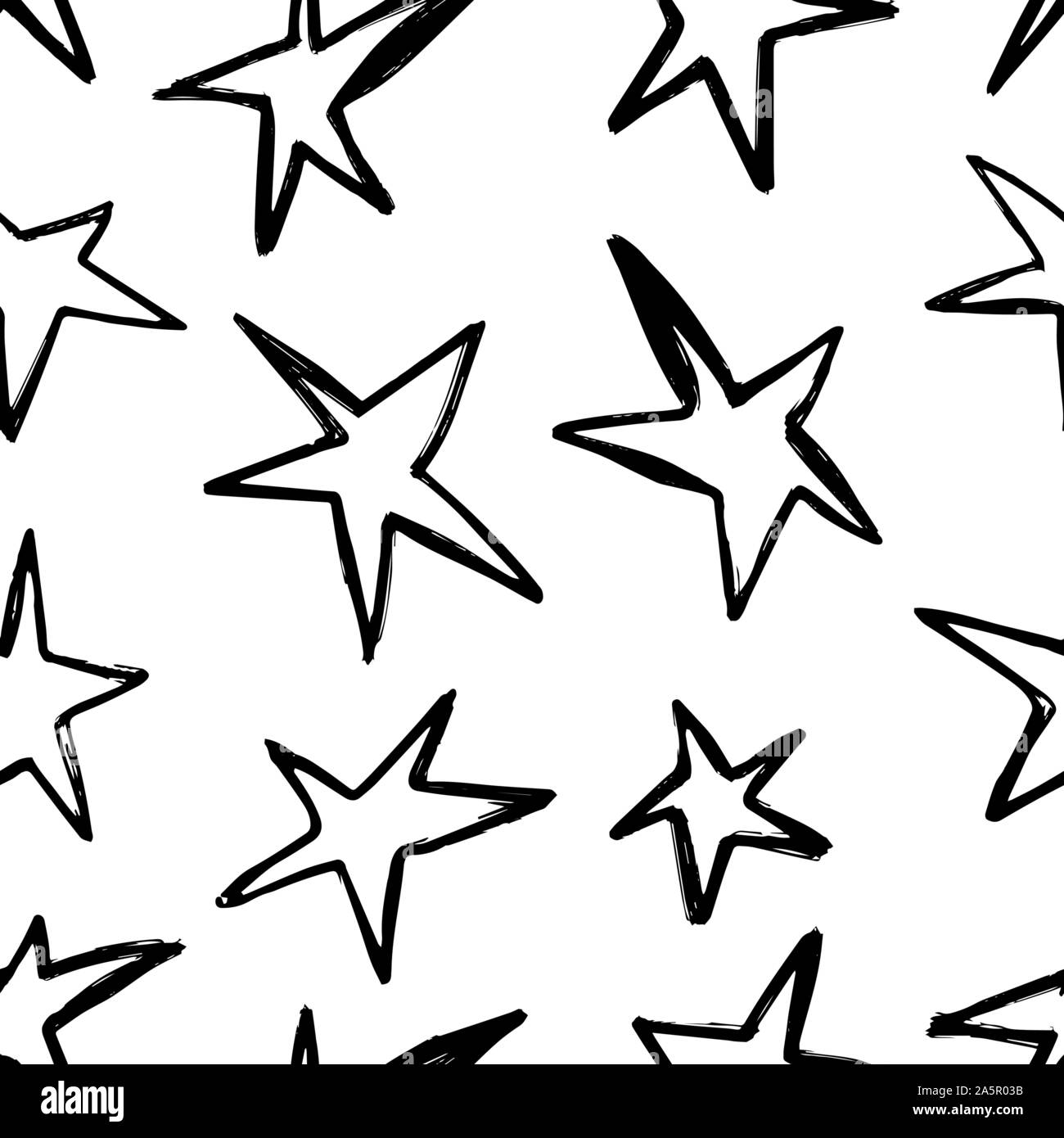 Grunge hand Sterne nahtlose Muster gezeichnet. Immer fad Muster in Schwarz und Weiß. Perfekt für Verpackung Papier, Textil-, Gewebe- und Hintergründe. Vektor. Stock Vektor