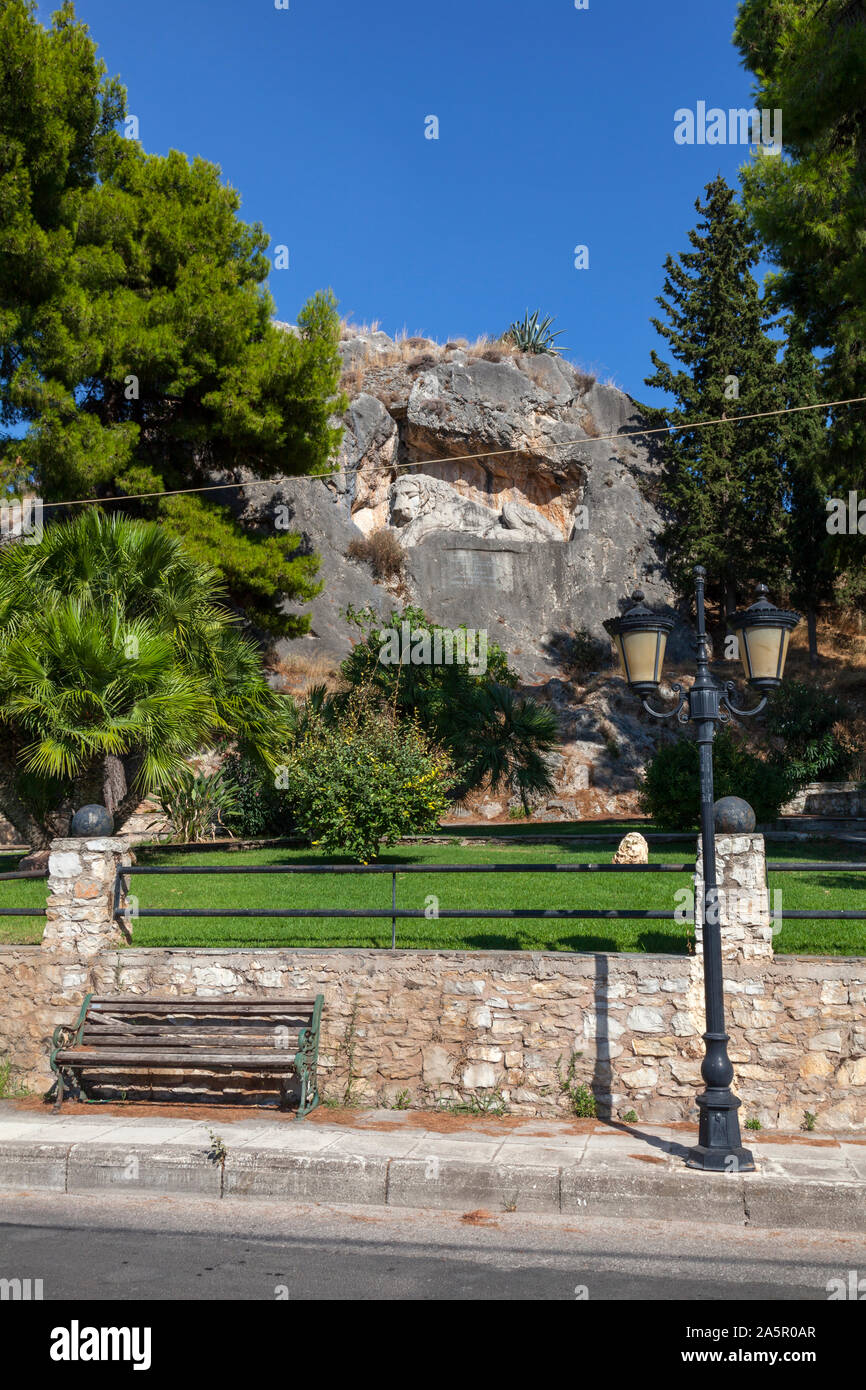 Der Löwe von Bayern Gedenkstätte für die Königliche Bayerische Feuerwehr soilders kille von der Typhusepidemie in Nafplion, Griechenland in 1833-34 scultuer durch Christi Stockfoto