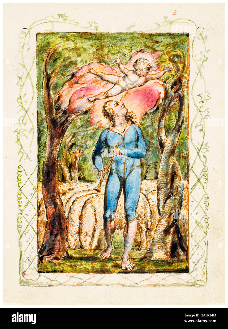 William Blake, Songs of Innocence, Frontispiz, Aquarellmalerei über Stift und Tinte, Illustration, um 1825 Stockfoto
