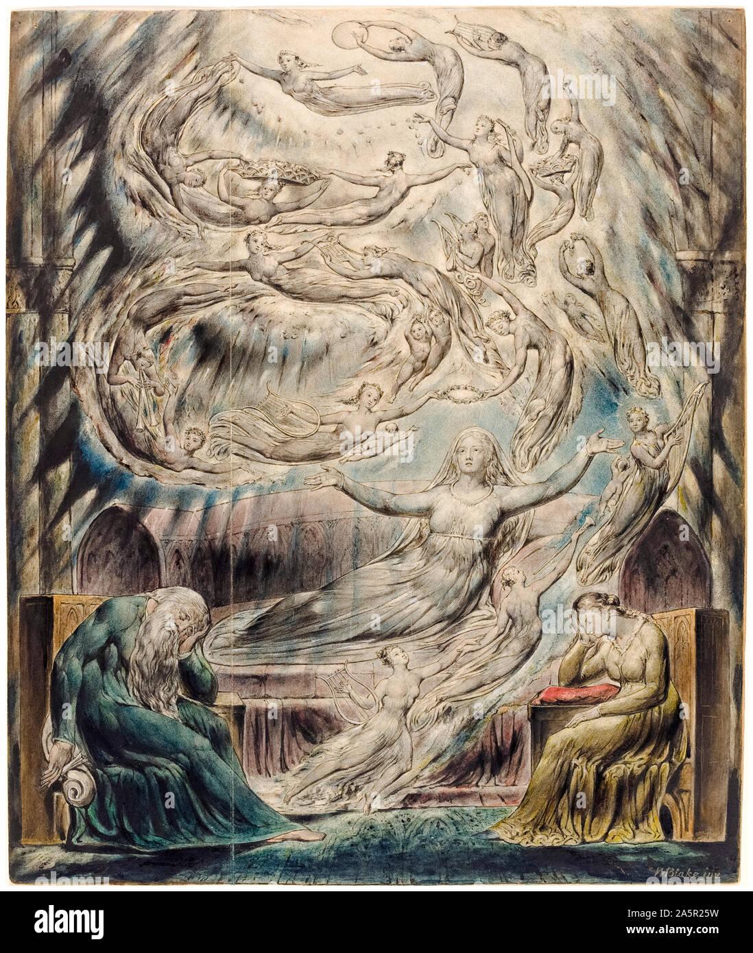 William Blake, Queen Katherine's Dream, Aquarellmalerei über Stift und Tinte, Illustration, um 1825 Stockfoto