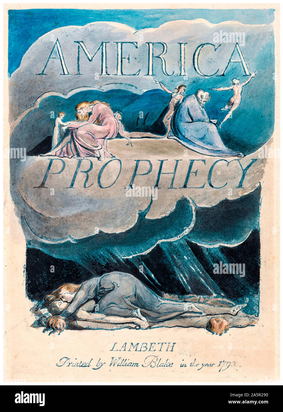 William Blake, Amerika, Eine Prophezeiung, Titelseite, Malerei, Relief Radierung, handfarbig, Abbildung 1793 Stockfoto