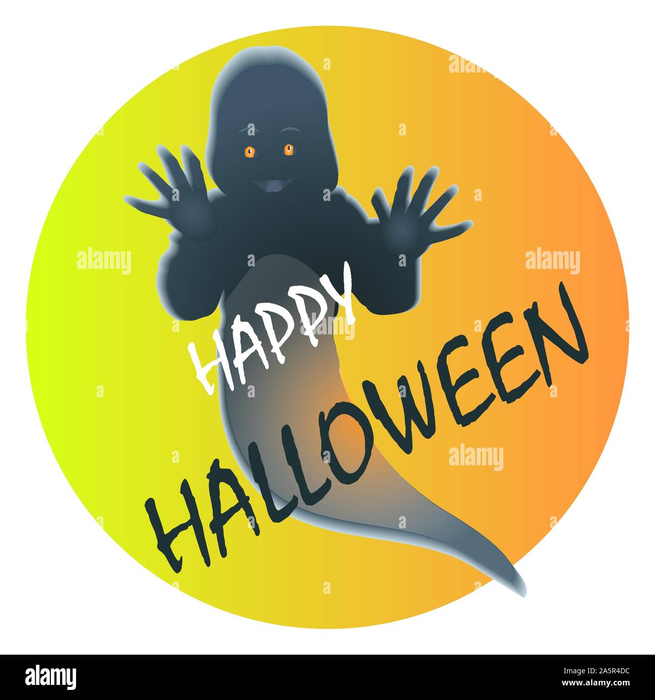 Happy Halloween Sticker mit einem freundlichen Geist Stock Vektor