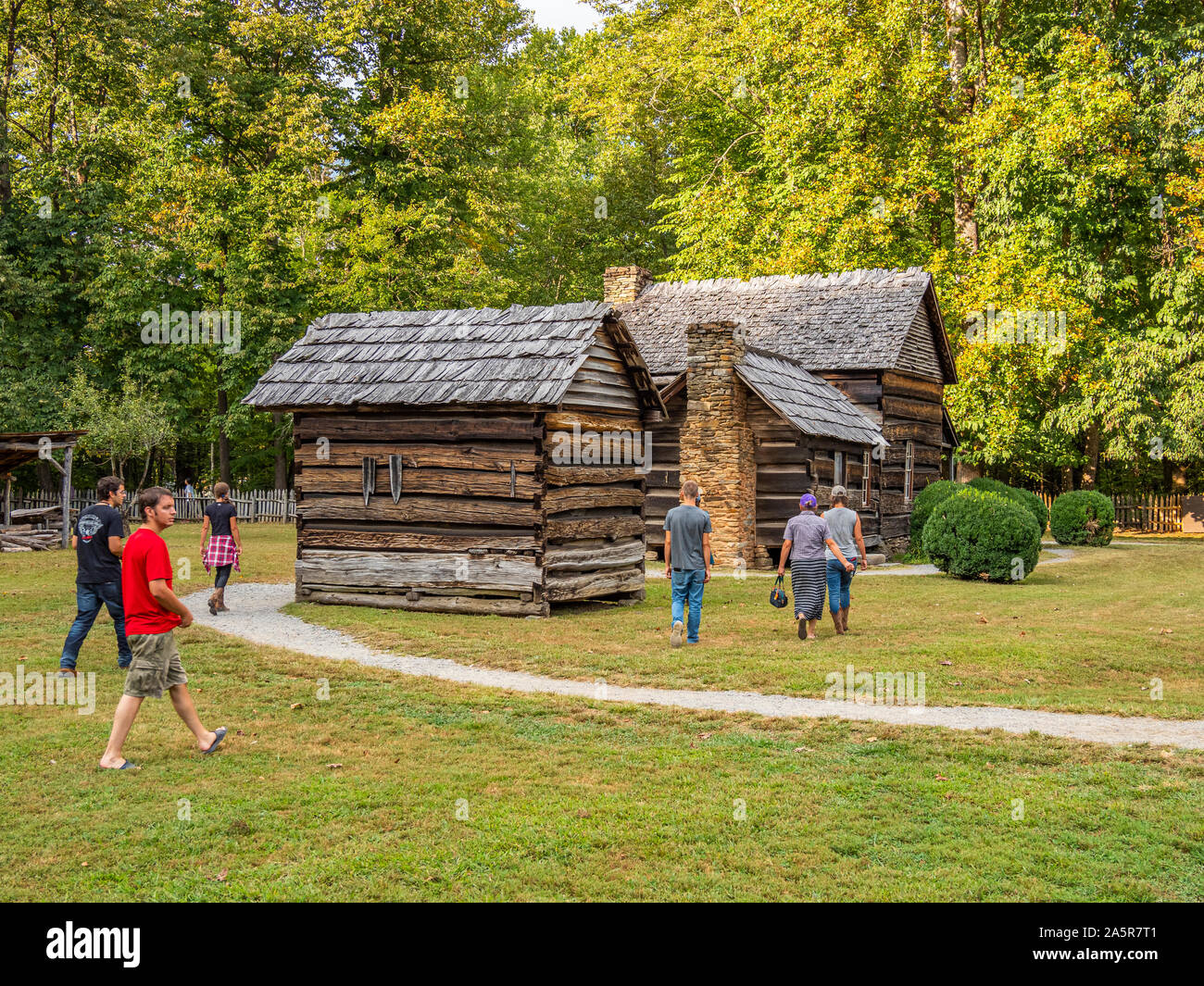 Mountain Farm Museum am Oconaluftee Besucherzentrum in der Great Smoky Mountains National Park in Cherokee North Carolina Stockfoto