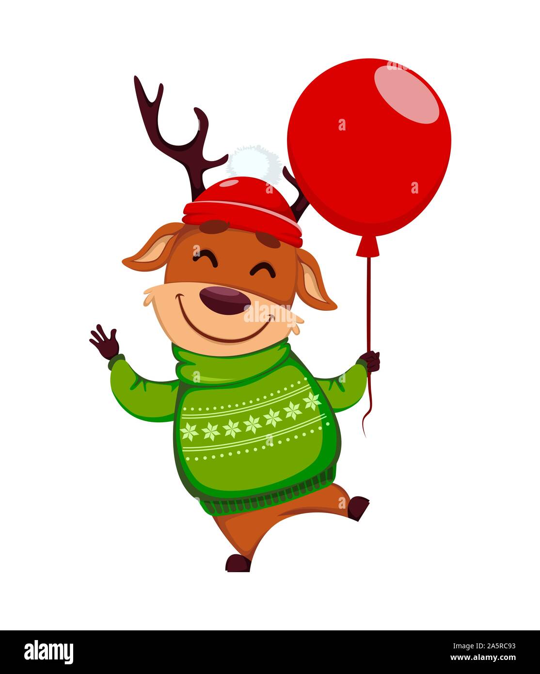 Frohe Weihnachten. Lustige Rentiere mit Ballon. Cute cartoon Charakter. Vector Illustration auf weißem Hintergrund Stock Vektor