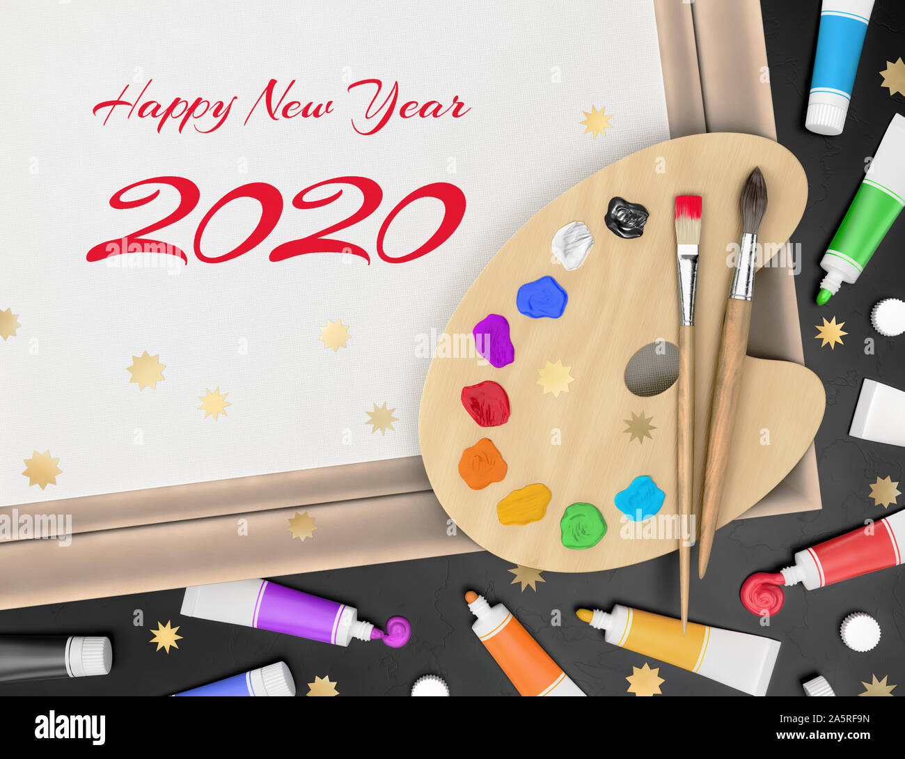 Festliche Grüße aus ein Künstler - Frohes Neues Jahr 2020 Stockfoto