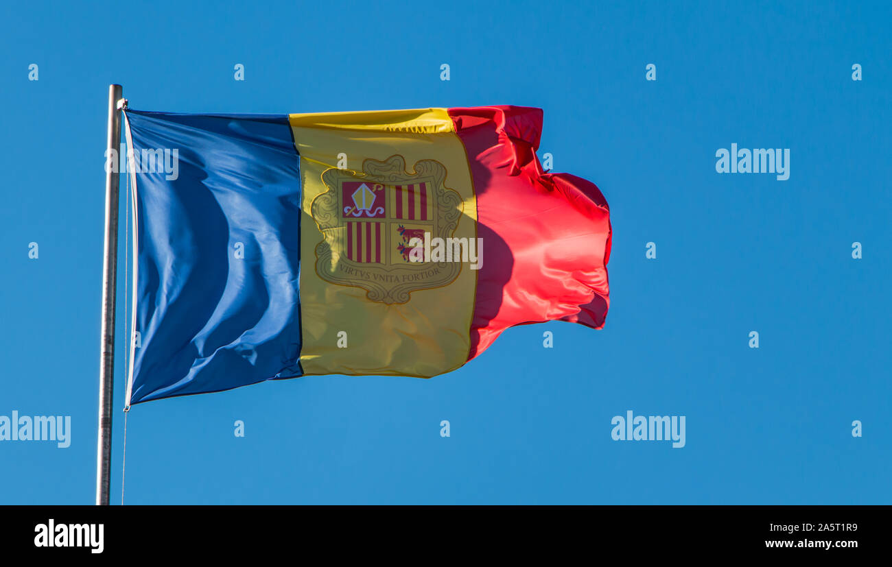 Ein Bild von der Flagge Andorra. Stockfoto