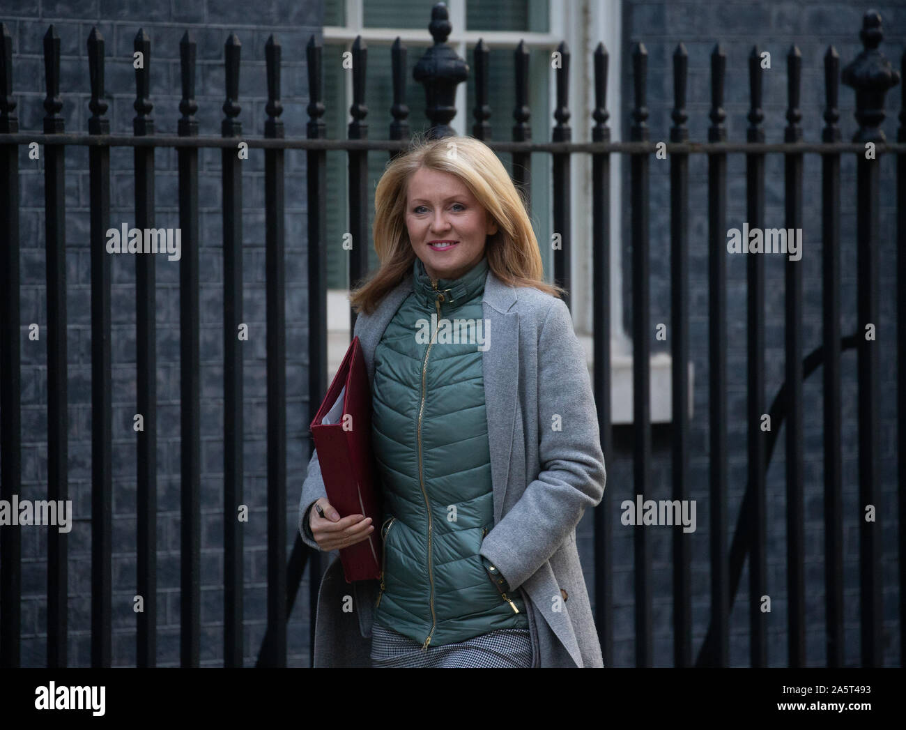 Esther McVey, Minister für Wohnungswesen, Städtebau und Raumordnung, in der Downing Street für eine Sitzung. Stockfoto