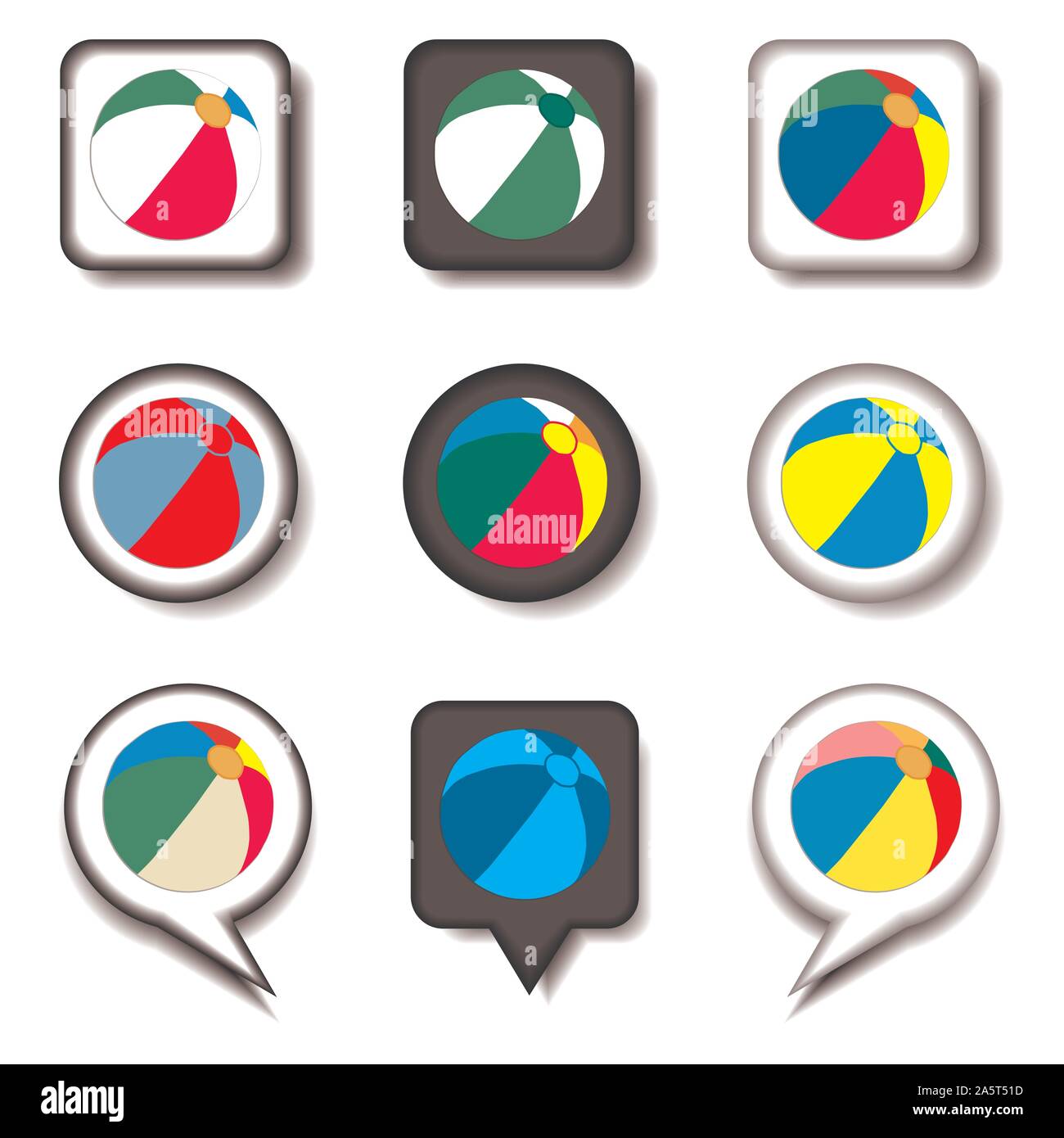 Vektor icon Abbildung: Logo für Symbolik einstellen Strand Aufblasbare Kugel für das Spielen im Sand. Kugel Muster bestehend aus flachen Design mit Elementen web Stock Vektor