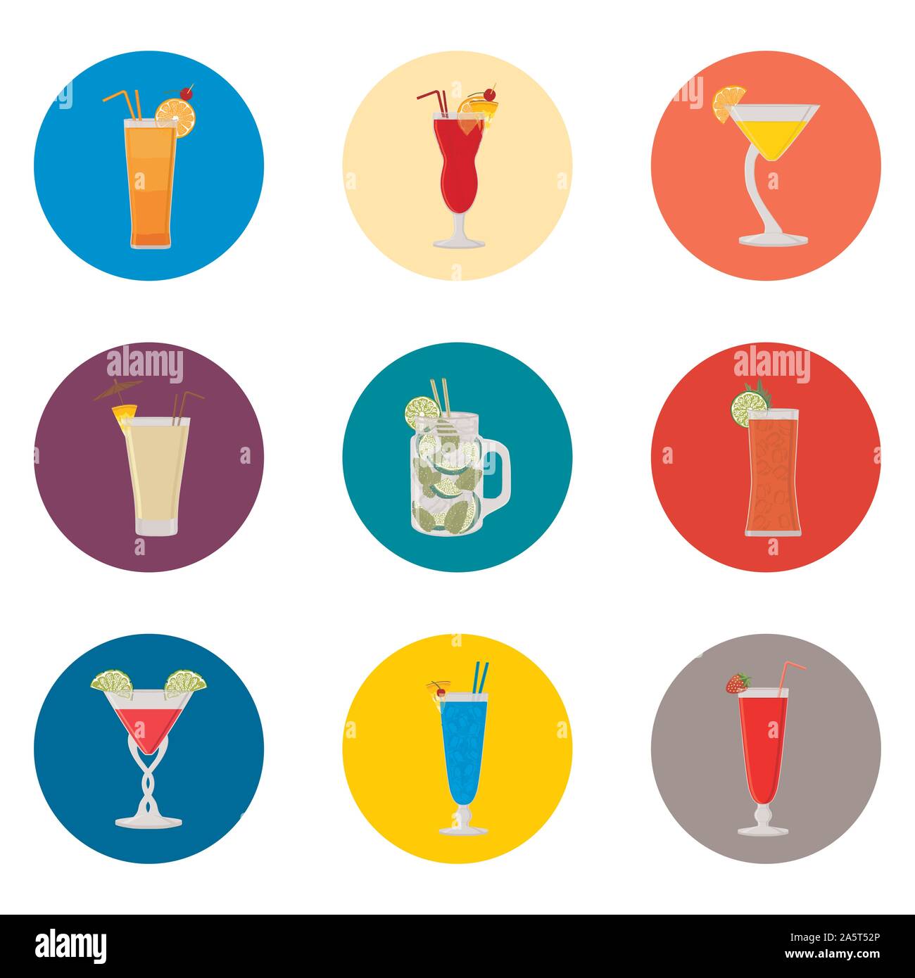 Vektor icon Abbildung für Symbolik einstellen Sommer Cocktail mit Stroh. Cocktail Muster bestehend aus flachen Design mit Elementen mobile Web Apps. Sammeln Stock Vektor