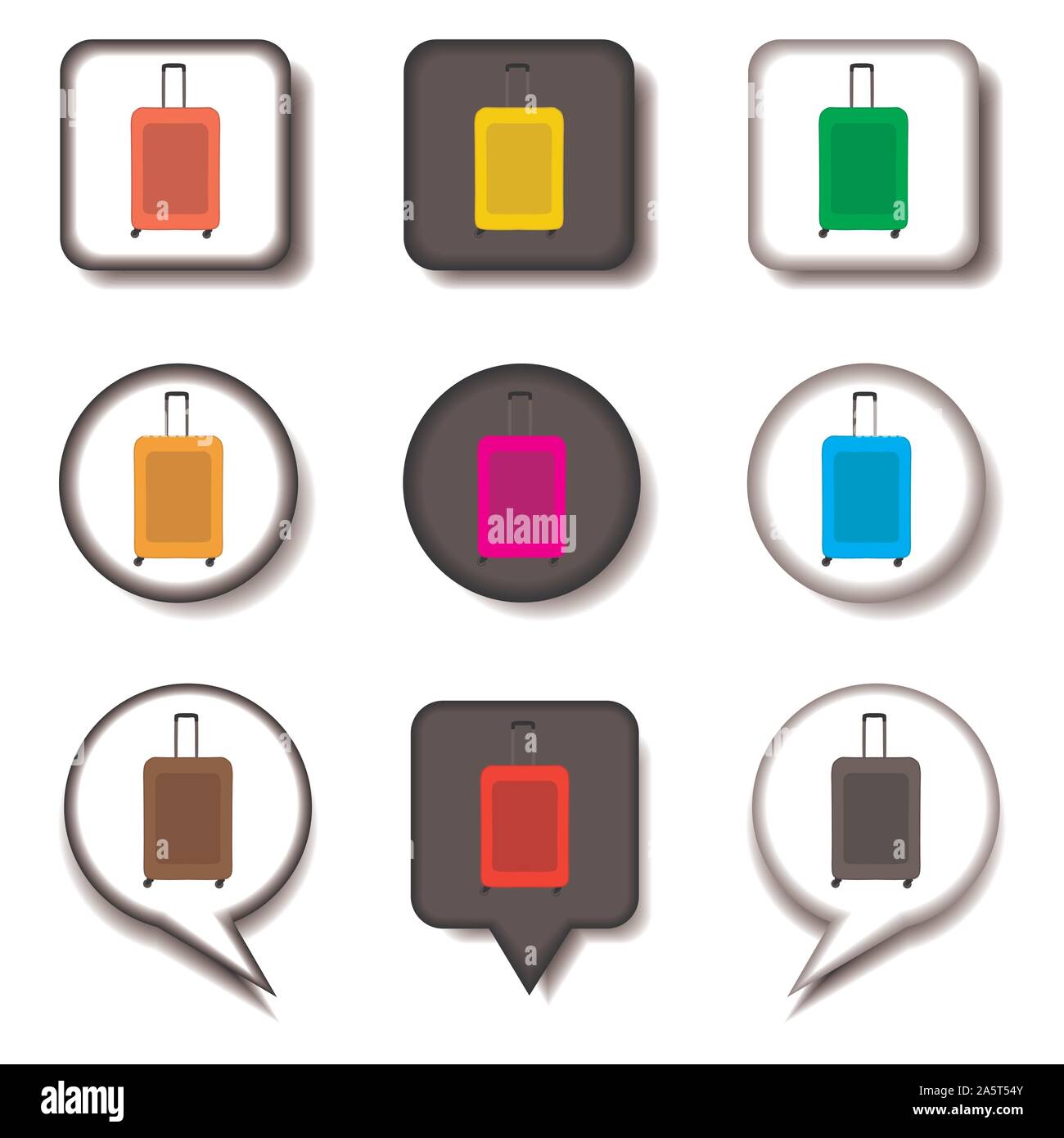 Vektor icon Abbildung: Logo für Symbolik einstellen Koffer mit Gepäck für die Reise. Koffer Muster bestehend aus flachen Design mit Elementen mobile Web ap Stock Vektor