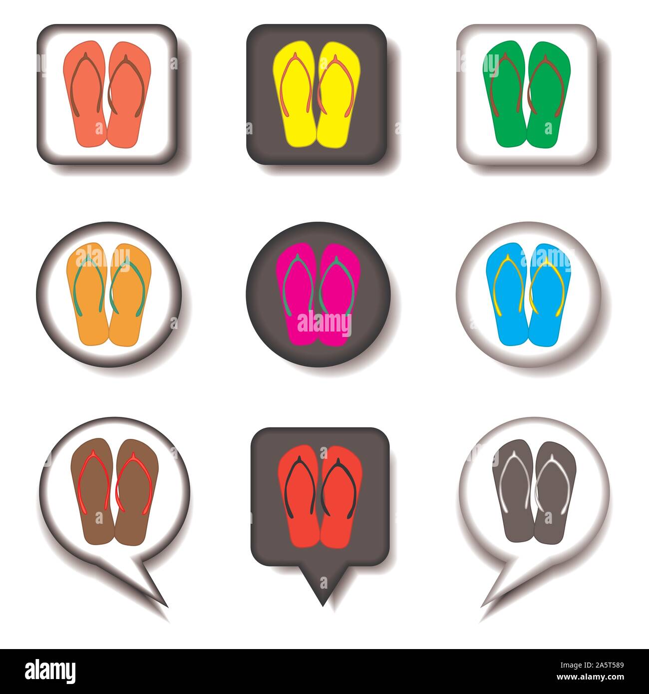 Vektor icon Logo für Symbolik einstellen Sommer Hausschuhe Sandalen Flip Flop. Slipper Muster bestehend aus flachen Design mit Elementen mobile Apps. Sammlung mod Stock Vektor