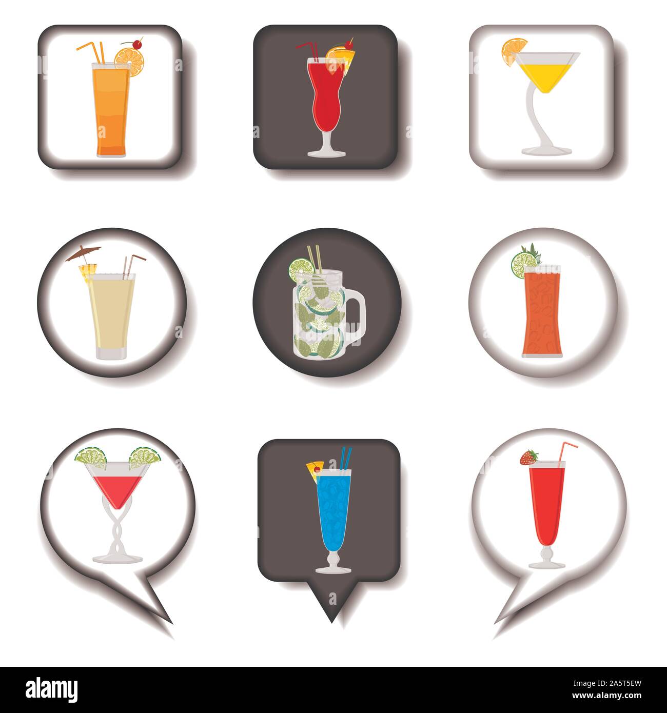 Vektor icon Abbildung für Symbolik einstellen Sommer Cocktail mit Stroh. Cocktail Muster bestehend aus flachen Design mit Elementen mobile Web Apps. Sammeln Stock Vektor