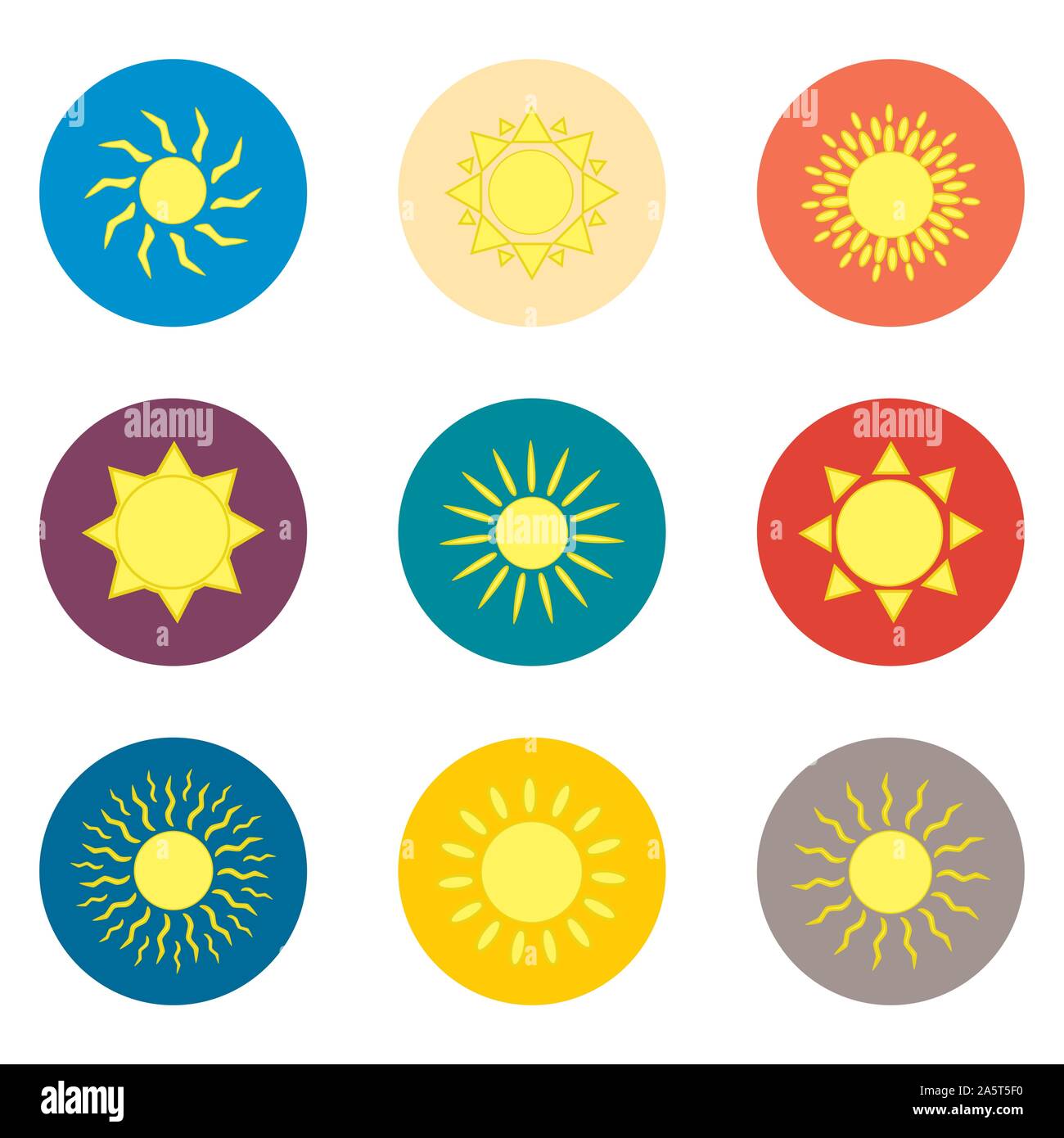Vektor icon Abbildung: Logo für Symbole heißen sonnigen Gelb Sonne mit Strahlen. Sun Muster bestehend aus flachen Design mit Elementen mobile Web Apps. Col Stock Vektor