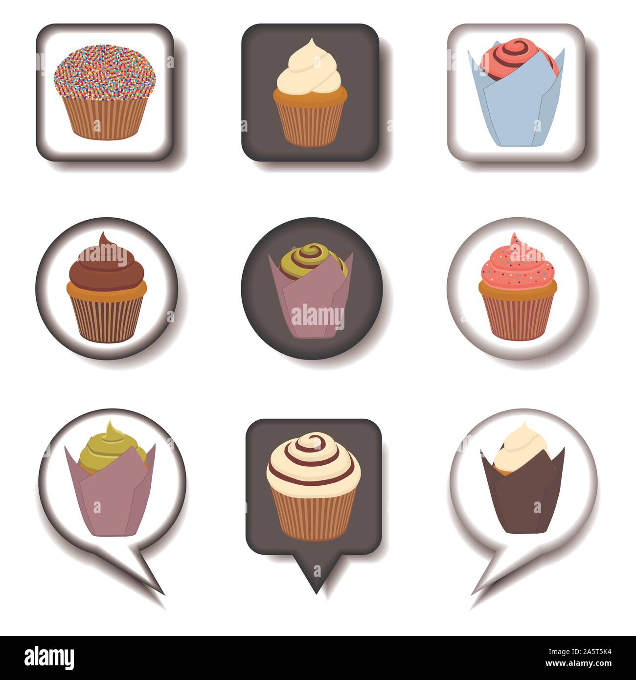 Vector Icons Abbildung Logo von Satz Symbole für süßen Kuchen. Cupcake Muster bestehend aus flachen Design mit Elementen mobile Web Apps. Sammlung Stock Vektor