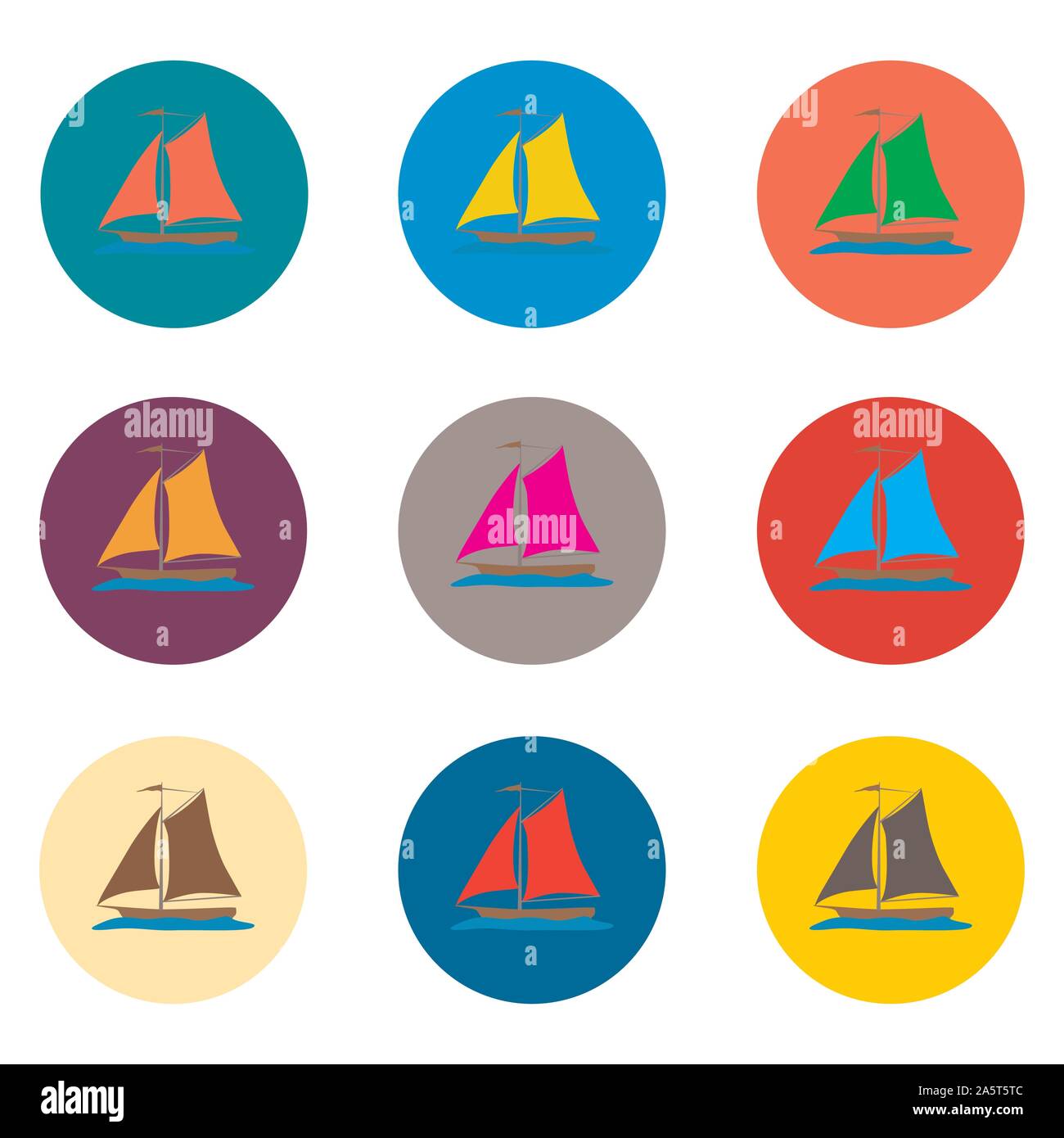 Vector Icons Abbildung Logo von Satz Symbole für Meer Schiff Yacht. Yachtcharter Muster bestehend aus flachen Design mit Elementen mobile Web Apps. Collectio Stock Vektor