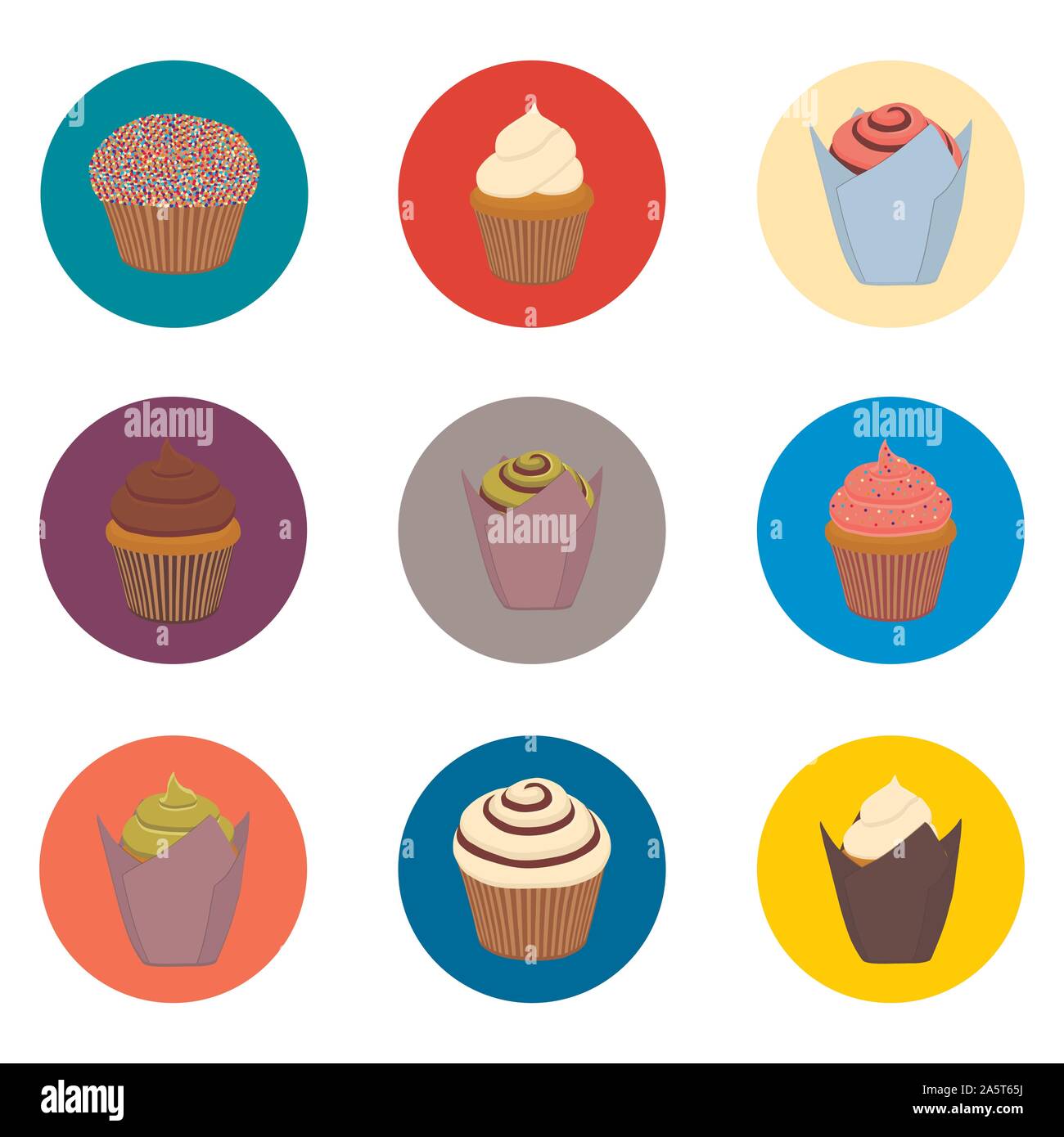Vector Icons Abbildung Logo von Satz Symbole für süßen Kuchen. Cupcake Muster bestehend aus flachen Design mit Elementen mobile Web Apps. Sammlung Stock Vektor