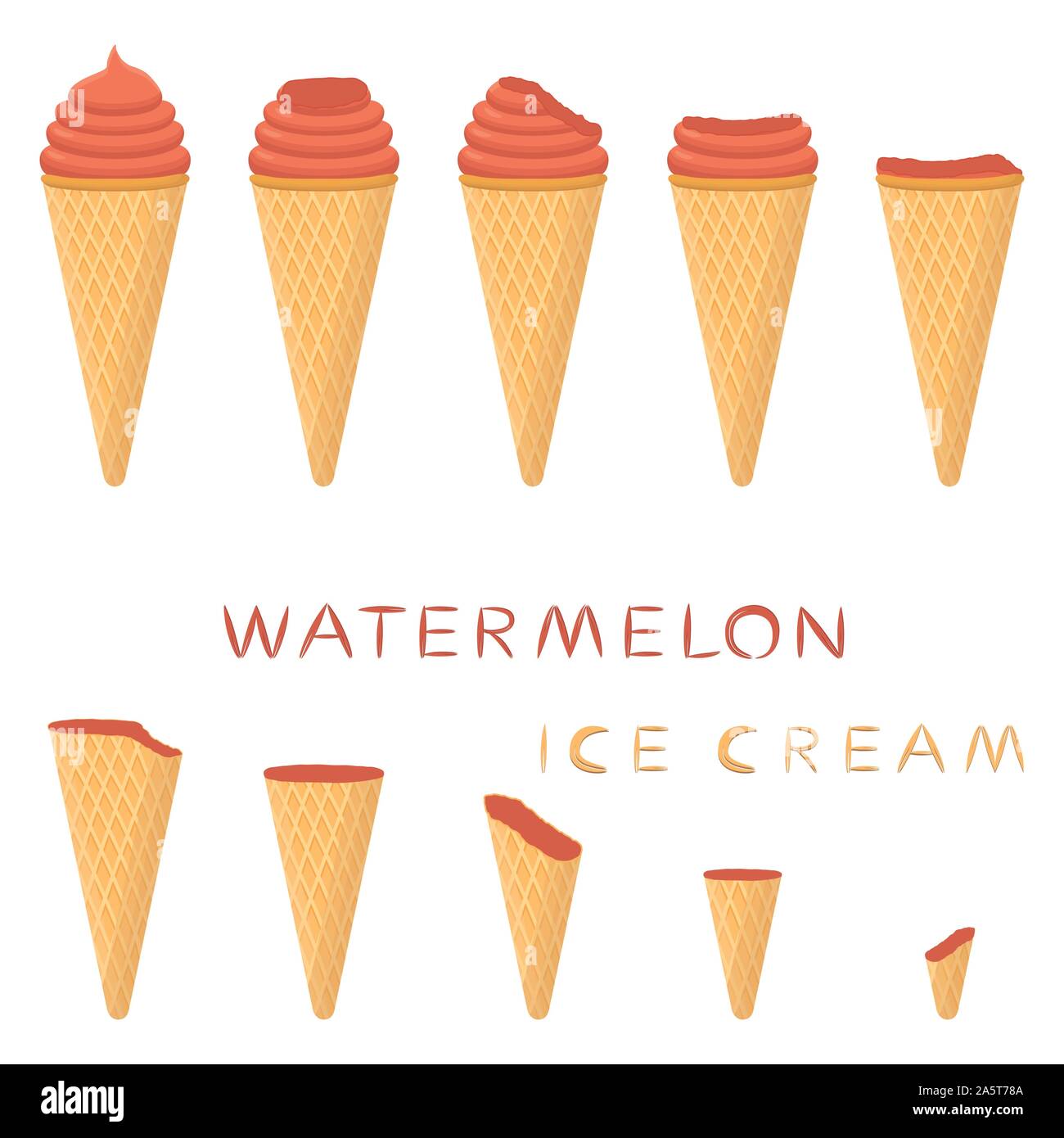 Vector Illustration für natürliche Wassermelone Eis Waffel Kegel. Eis, das aus süßen kaltes Eis, lecker frozen Dessert. Frische Stock Vektor