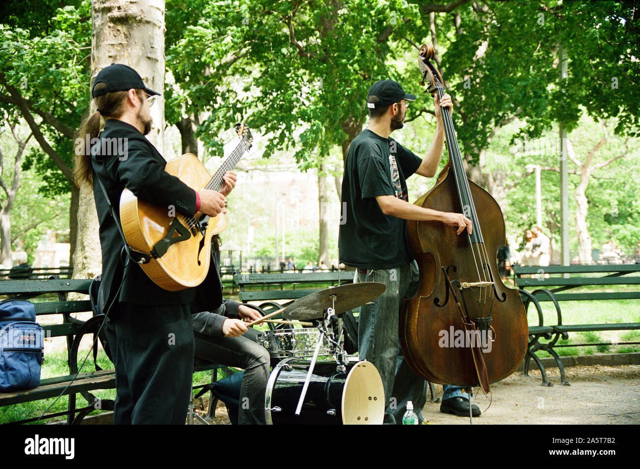 Musiker in Washington Square Park in Greenwich Village, New York City Stockfoto